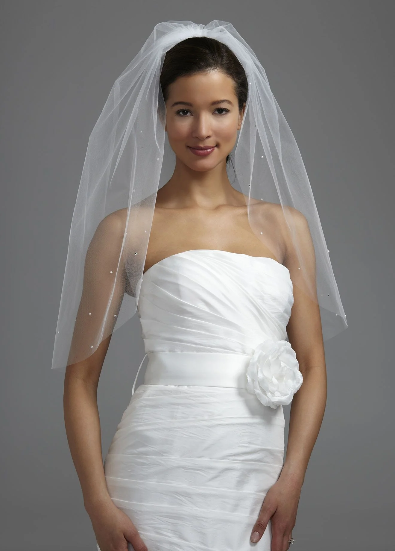 One Tier Veil with Rhinestone and Pearls