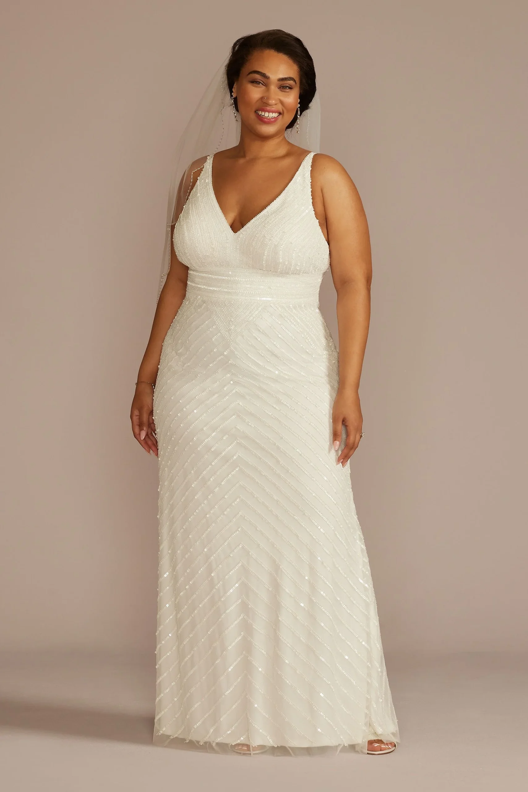 Open Back Beaded Sheath Wedding Dress