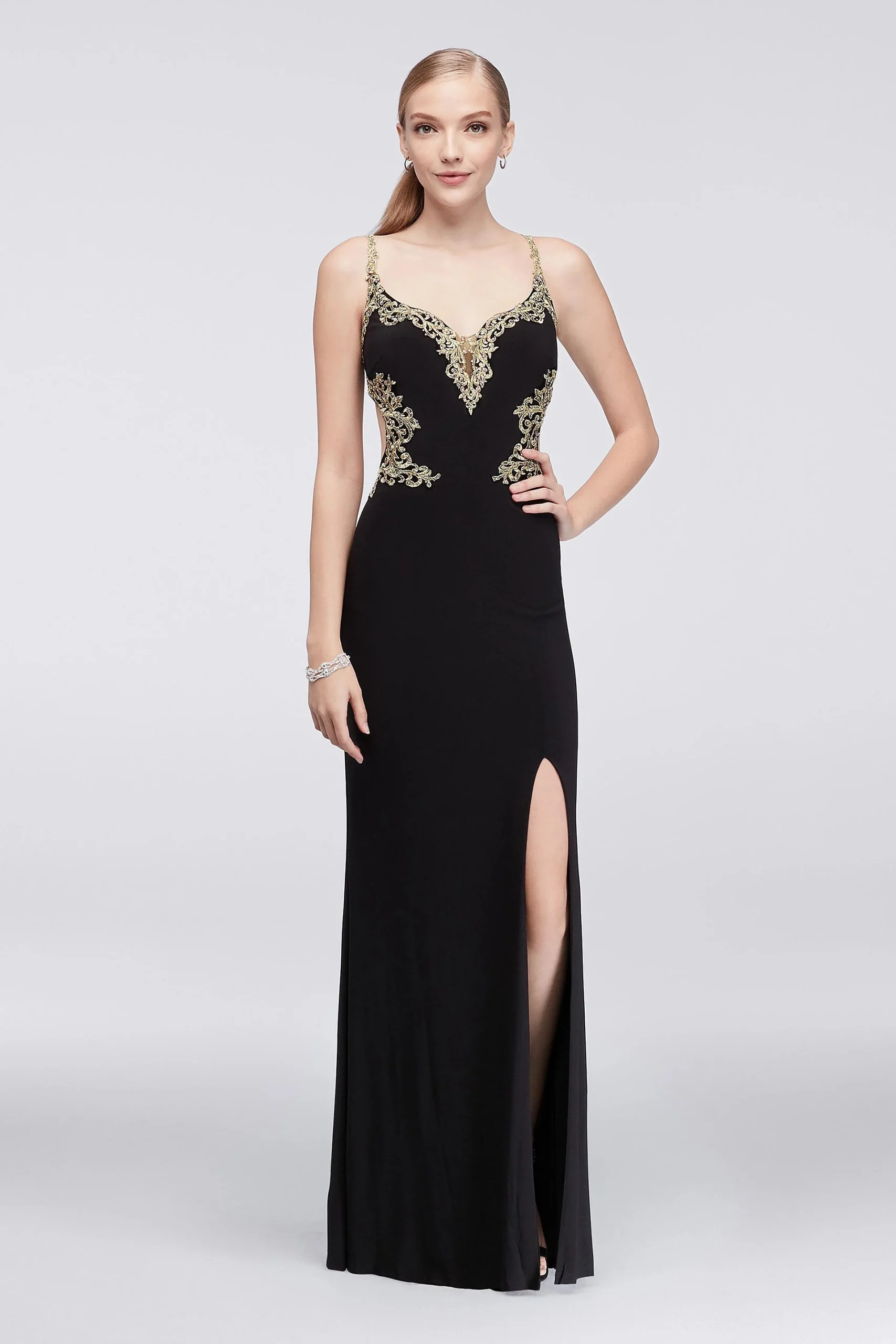 Open-Back Column Dress with Beaded Embroidery