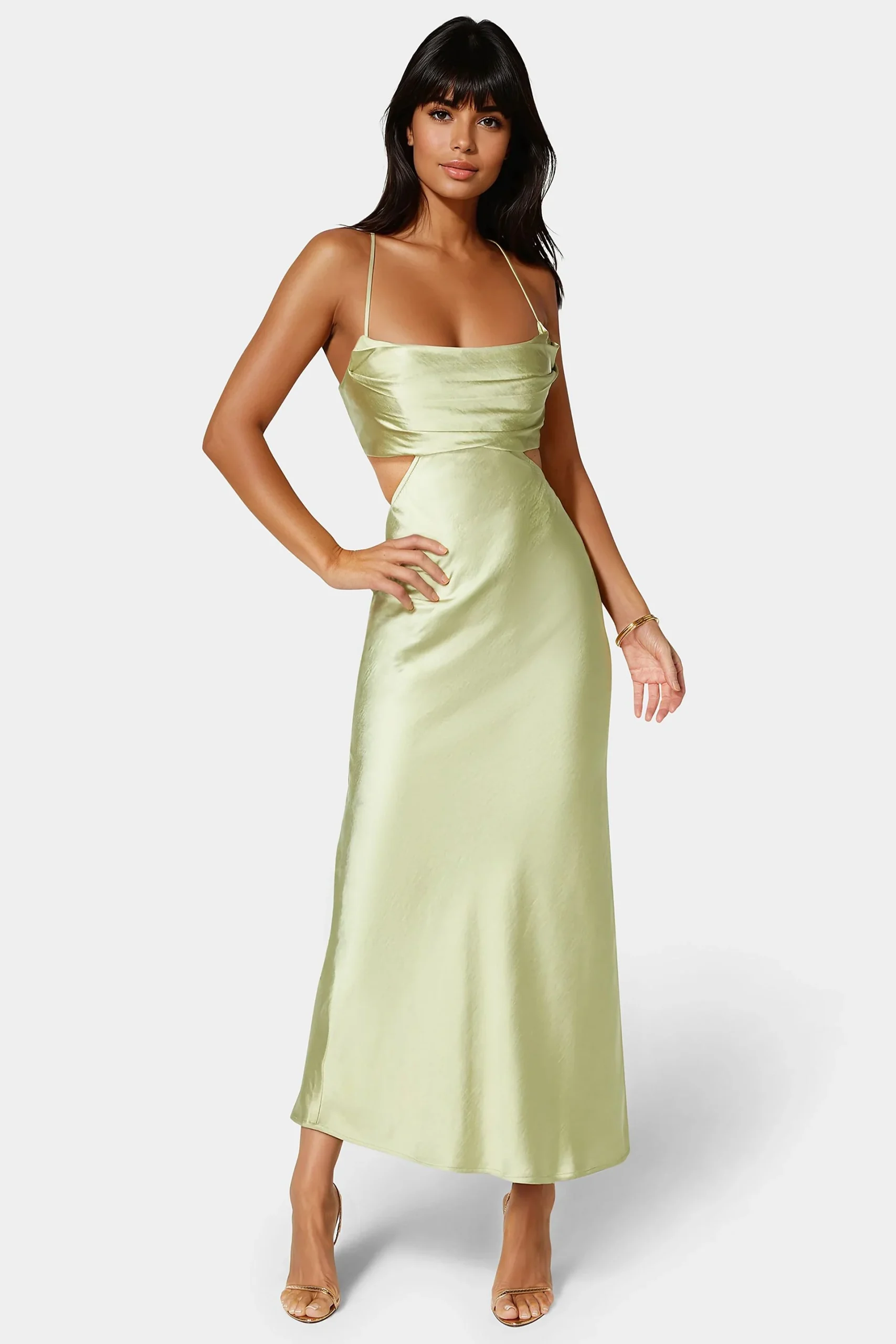 Open Back Cutout Midi Satin Slip Dress