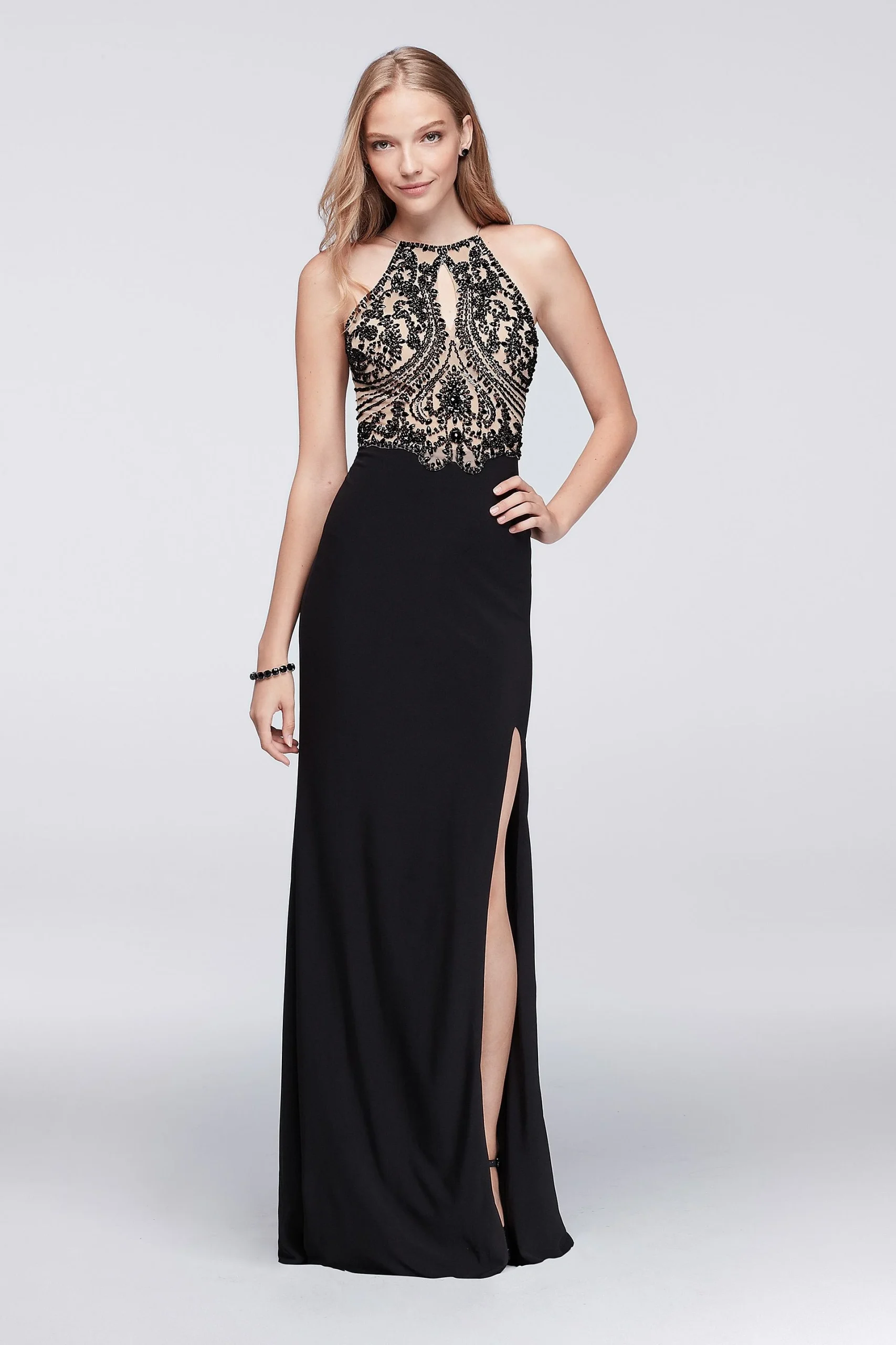 Open Back Long Dress with Heavily Beaded Bodice