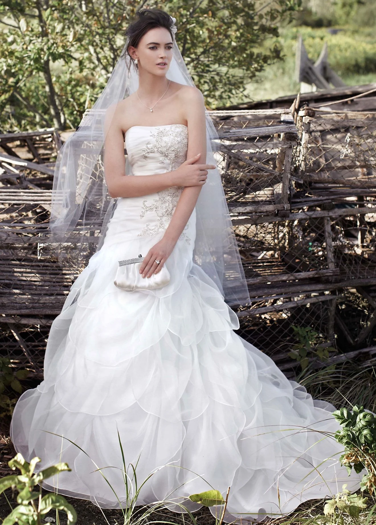 Organza Fit-and-Flare Gown with Drop Waist