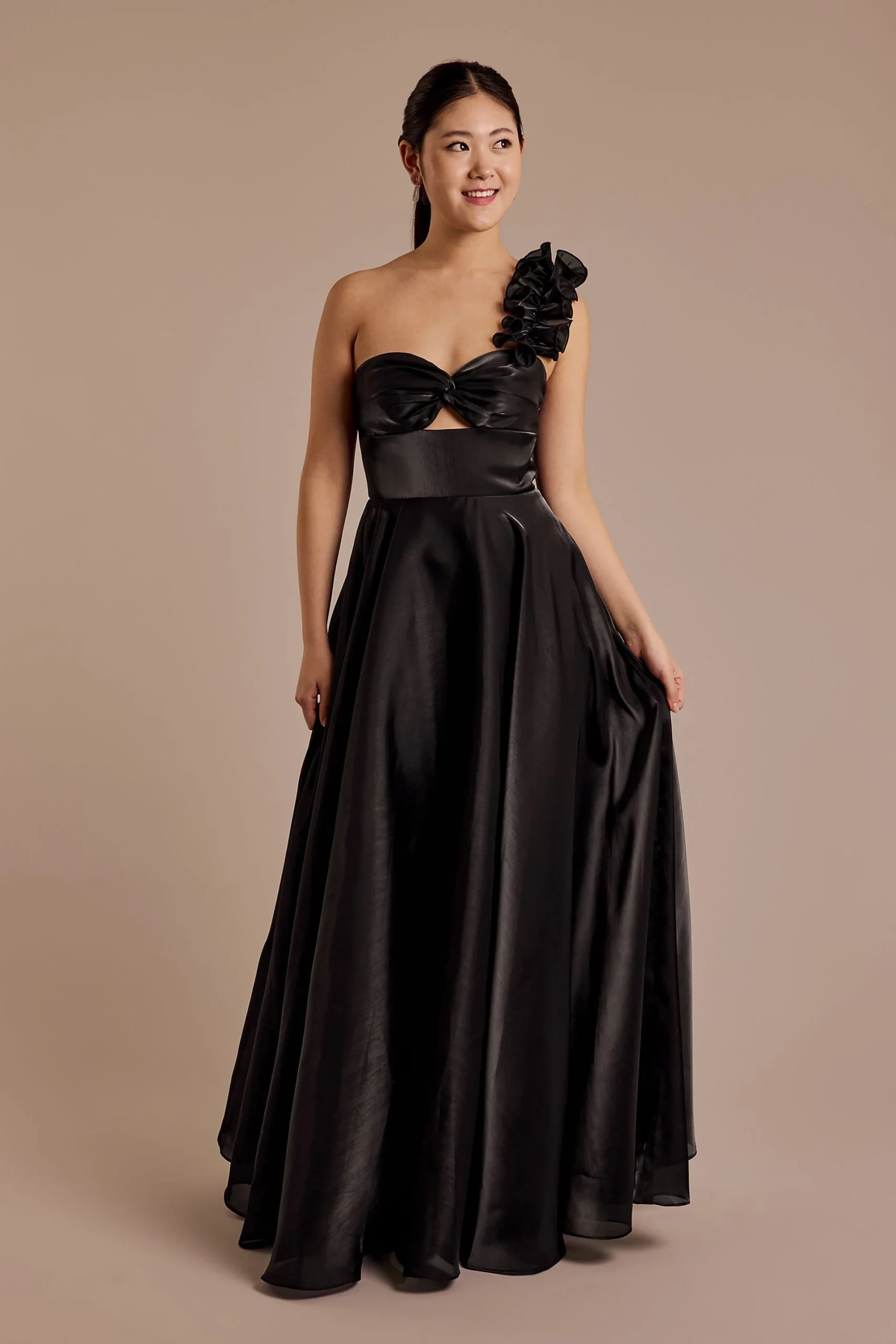 Organza Ruffled One-Shoulder Ball Gown