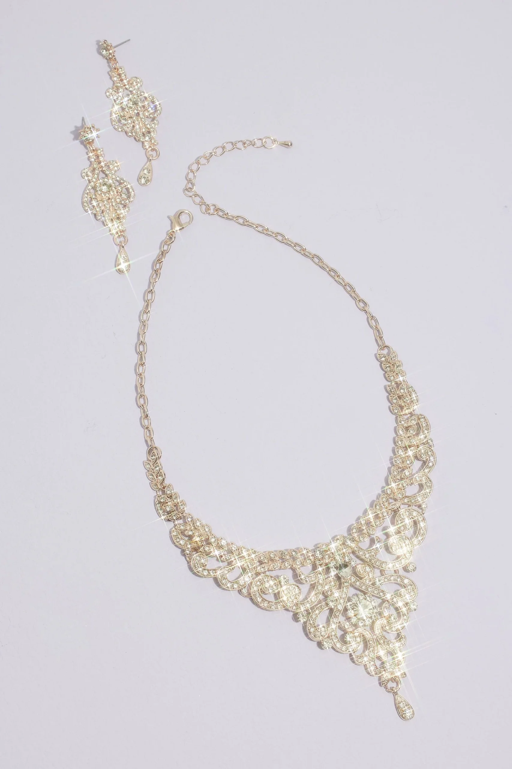 Ornate Crystal Filigree Quinceanera Jewelry Set