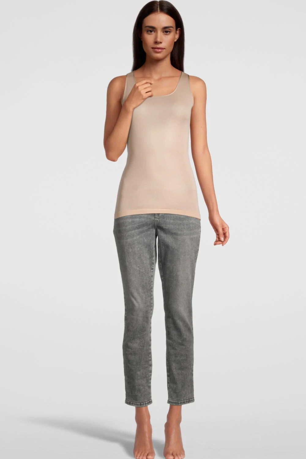 Oscalito Mercerized Cotton (Filoscozia) Tank Top with Satin Edging, cosmetic (562)