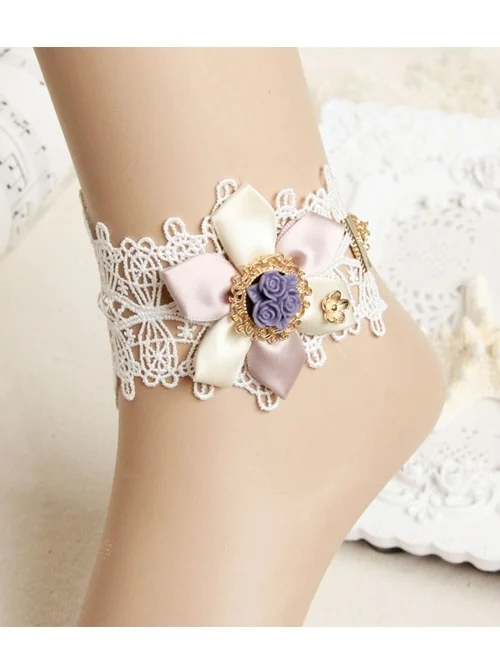 Palace Creative Fashion Handmade Purple Rose Flower Retro White Lace Female Anklet