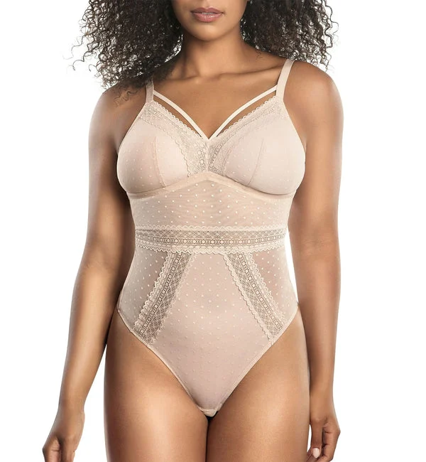 Parfait Mia Dot Wire-Free Padded Mesh Bodysuit (P6017) - Cameo Rose