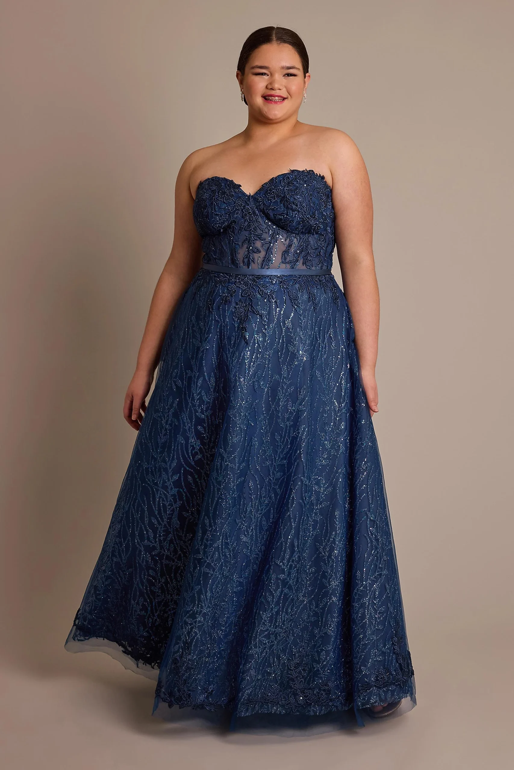 Patterned Glitter Corset Ball Gown
