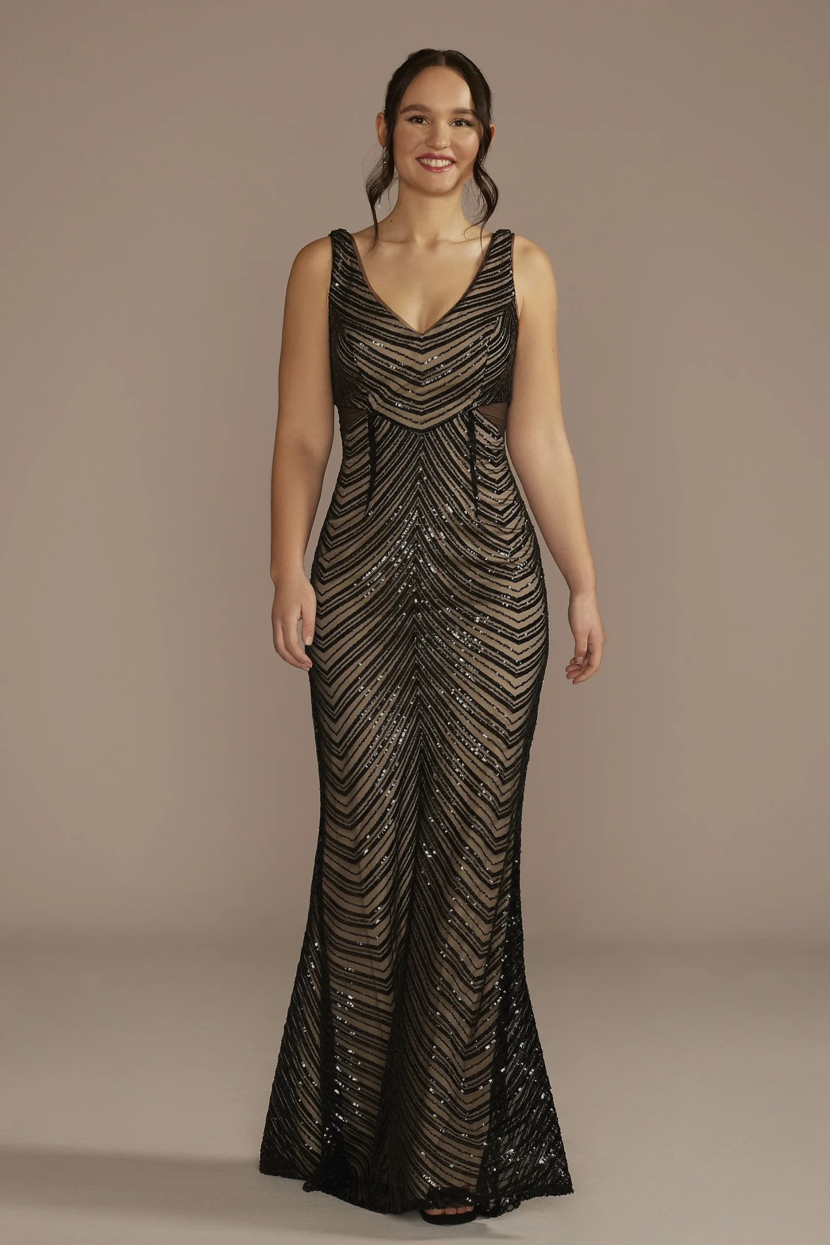 Patterned Sequin Mermaid Dress with Cutouts