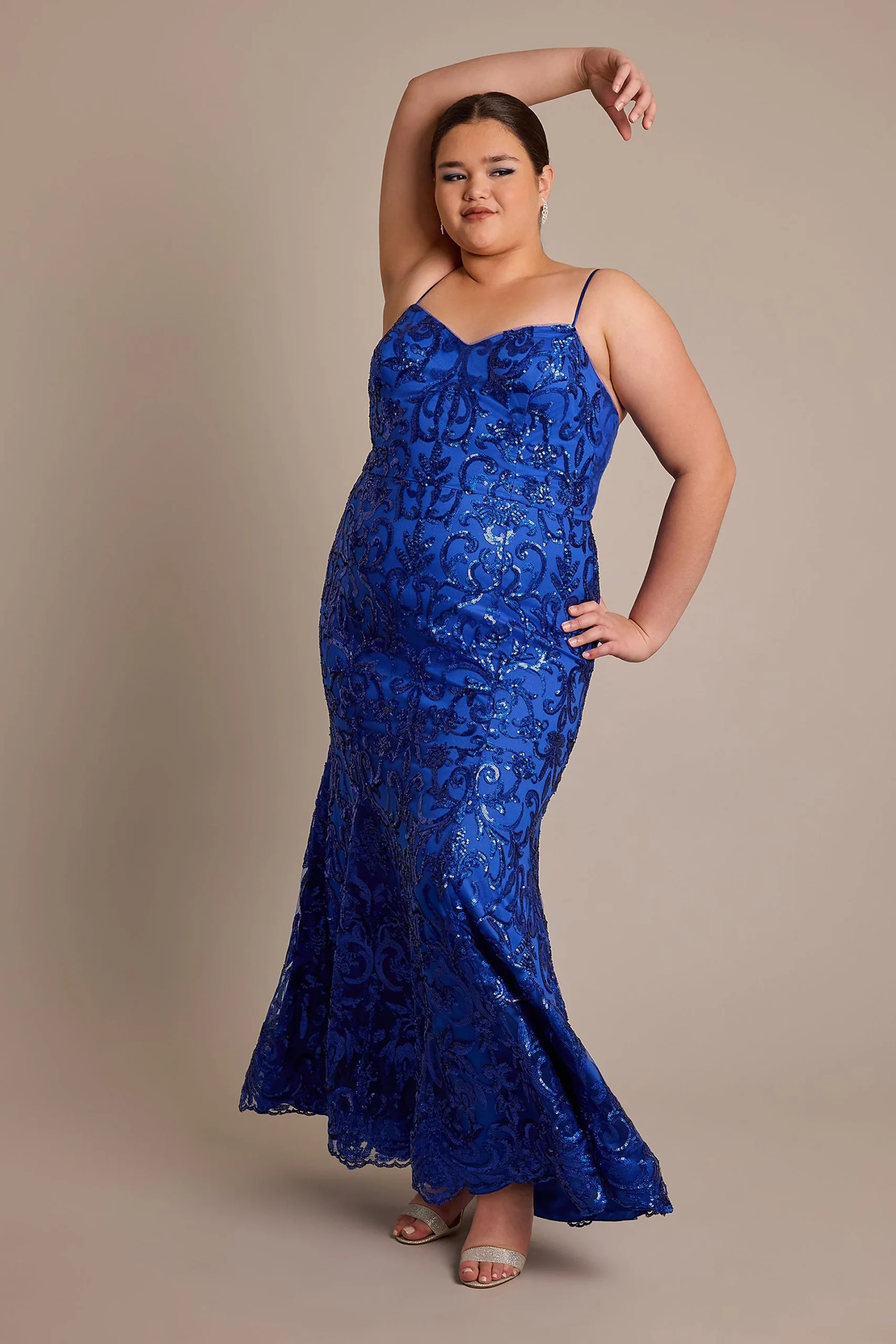 Patterned Sequin Mermaid Dress with Lace-Up Back