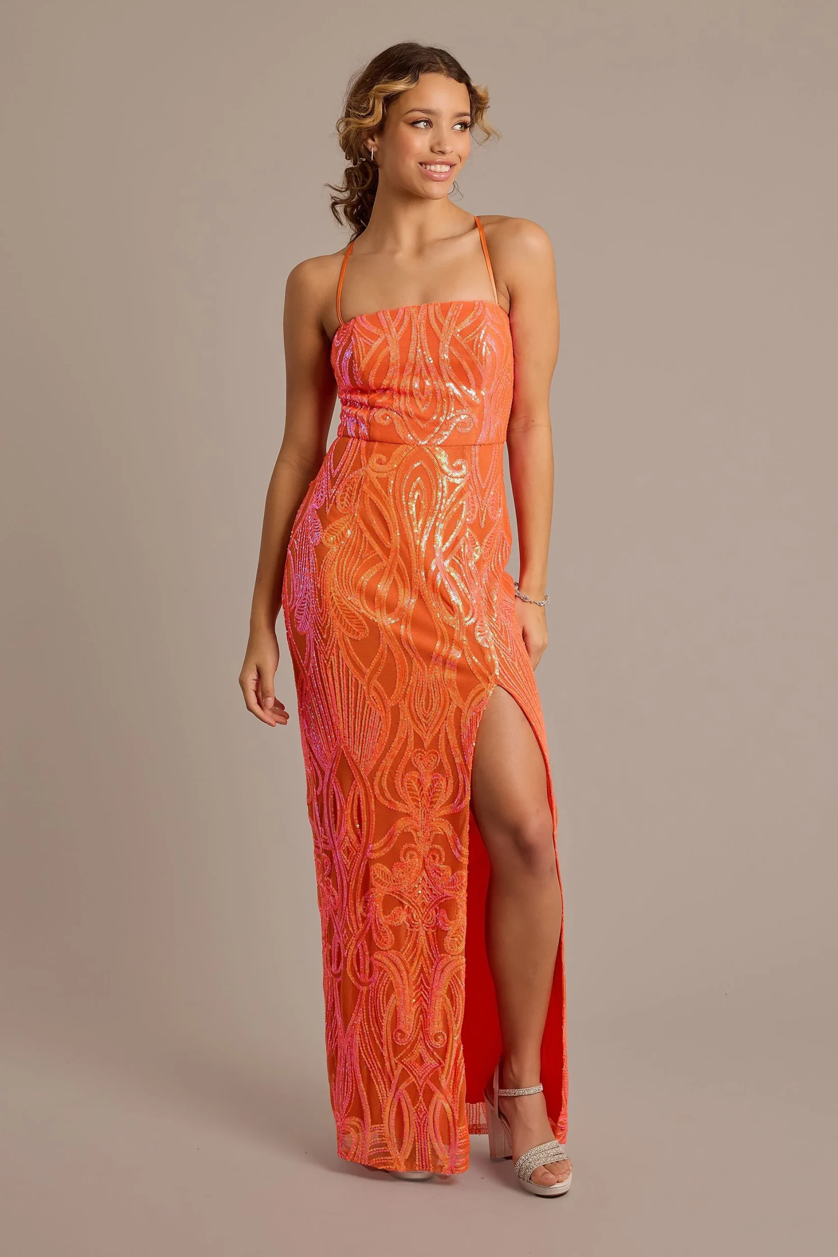 Patterned Sequin Sheath Dress