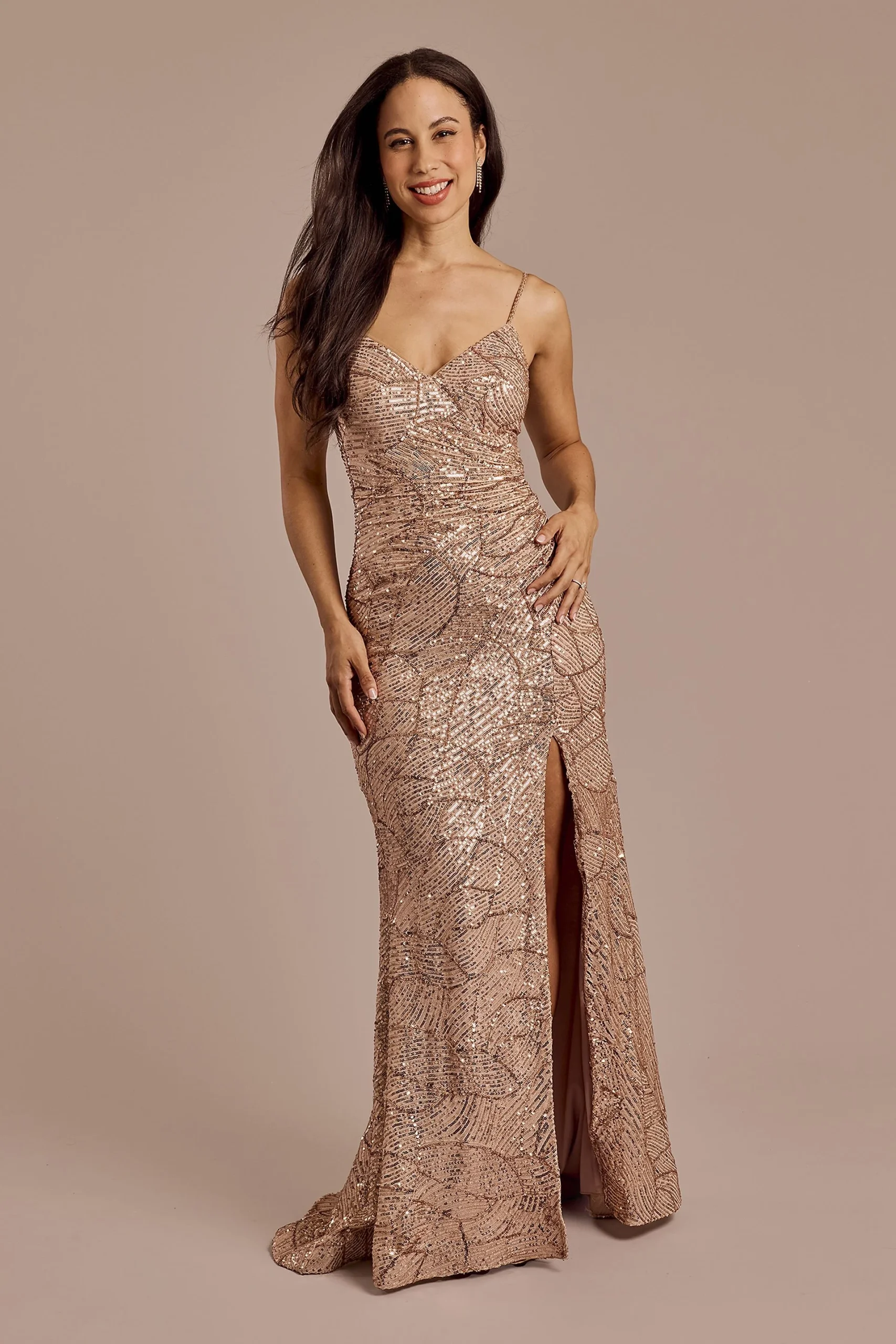 Patterned Sequin Side Draped Sheath Dress