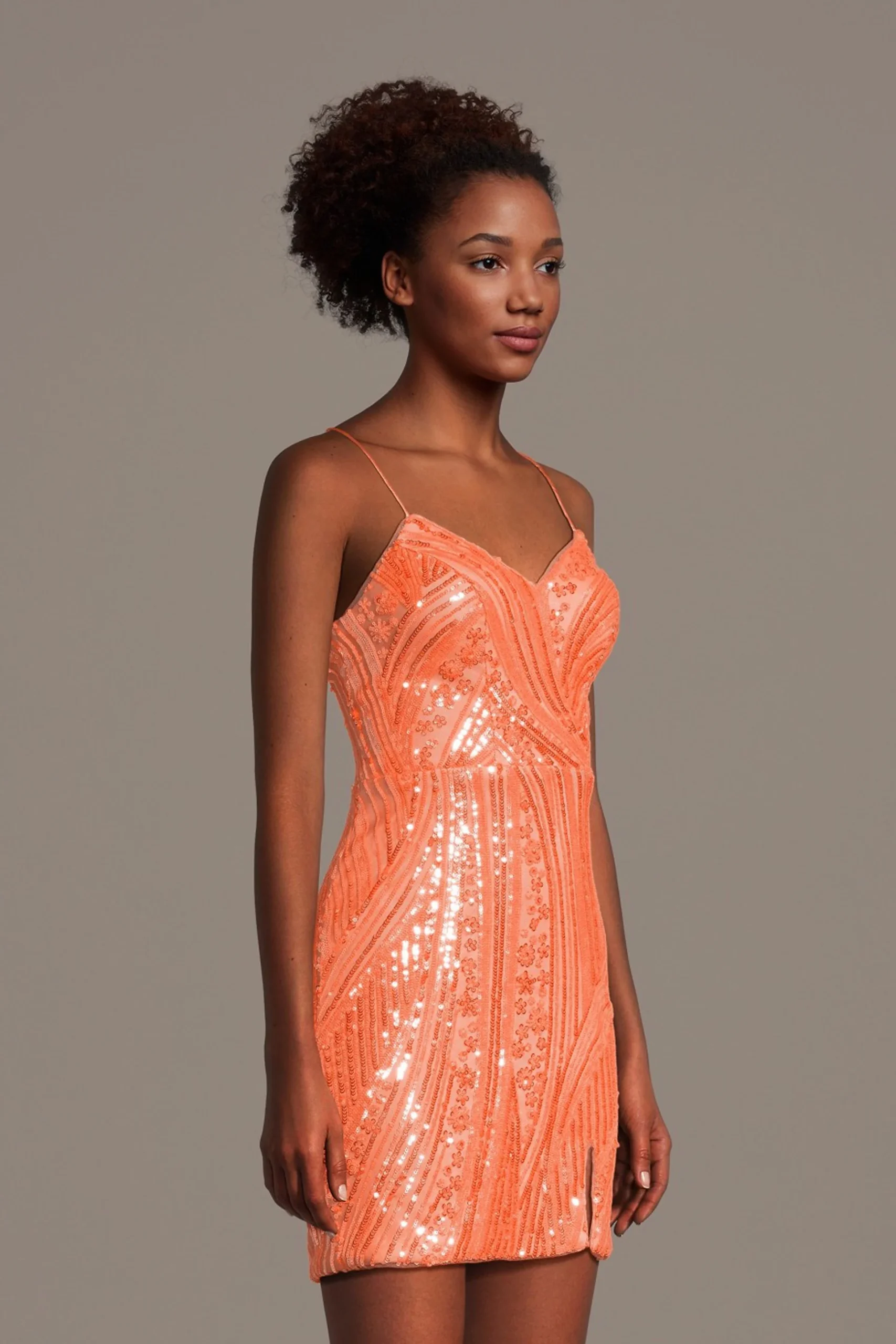Patterned Sequin Spaghetti Strap Mini Dress