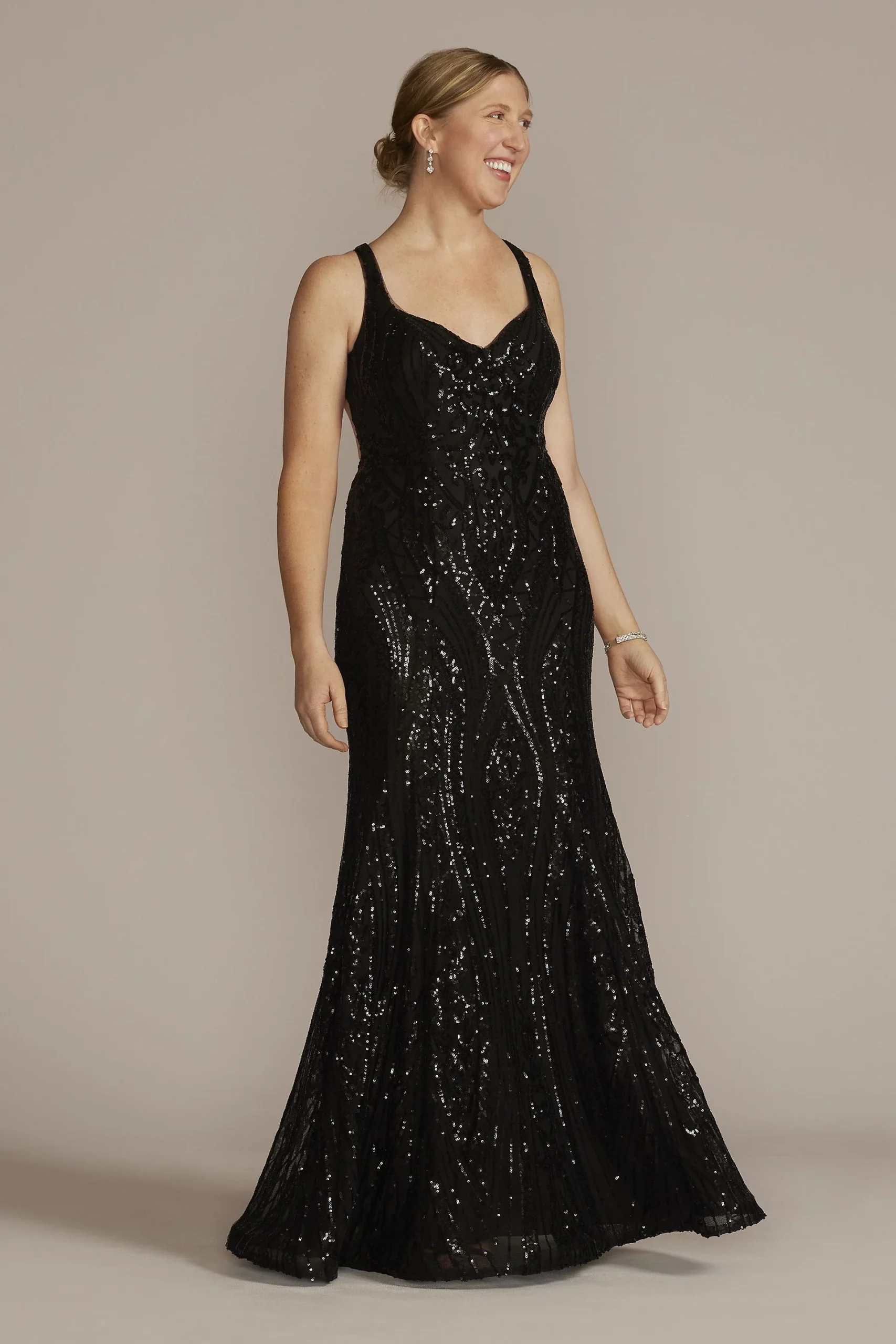 Patterned Stretch Sequin Mermaid Gown