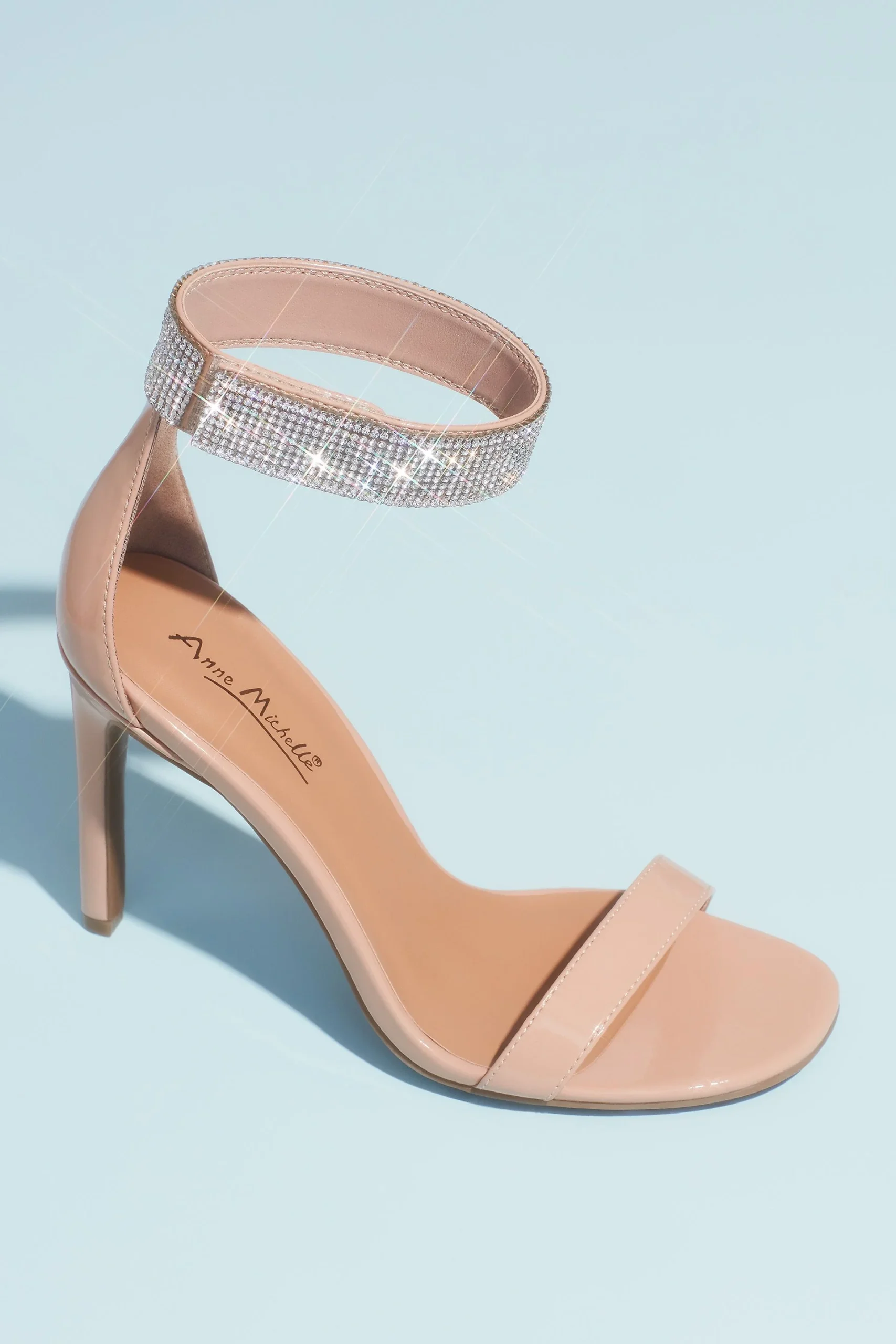 Pave Crystal Ankle Cuff Patent Heeled Sandals