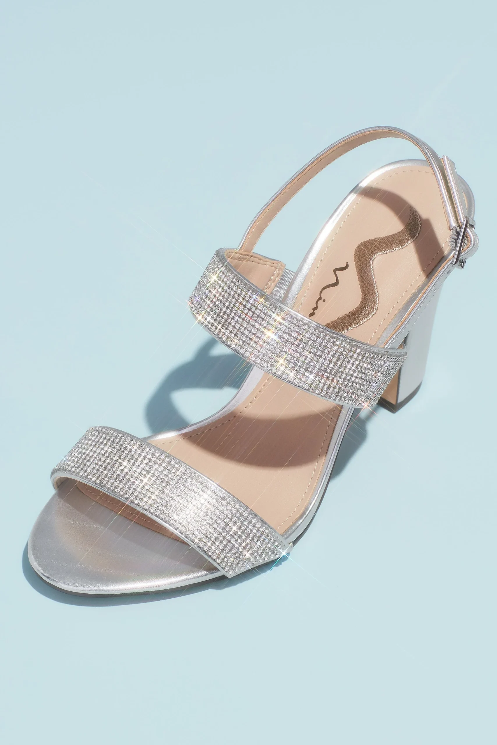 Pave Crystal Strap Slingback Block Heel Sandals