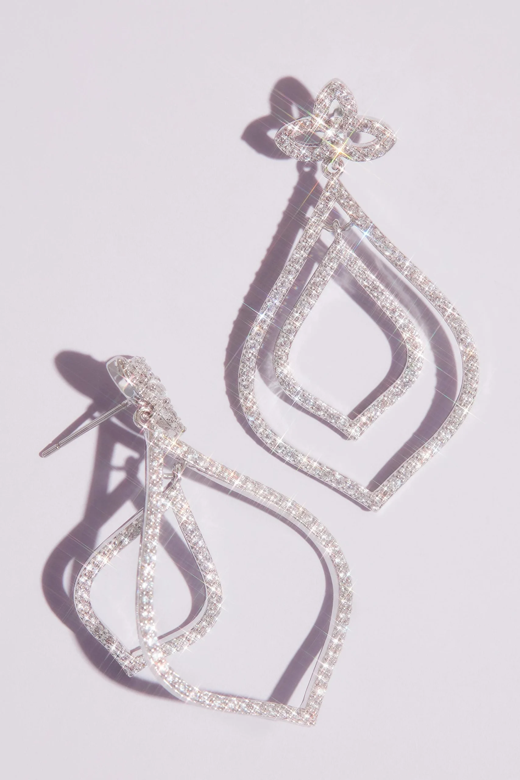 Pave Cubic Zirconia Leaf Outline Drop Earrings