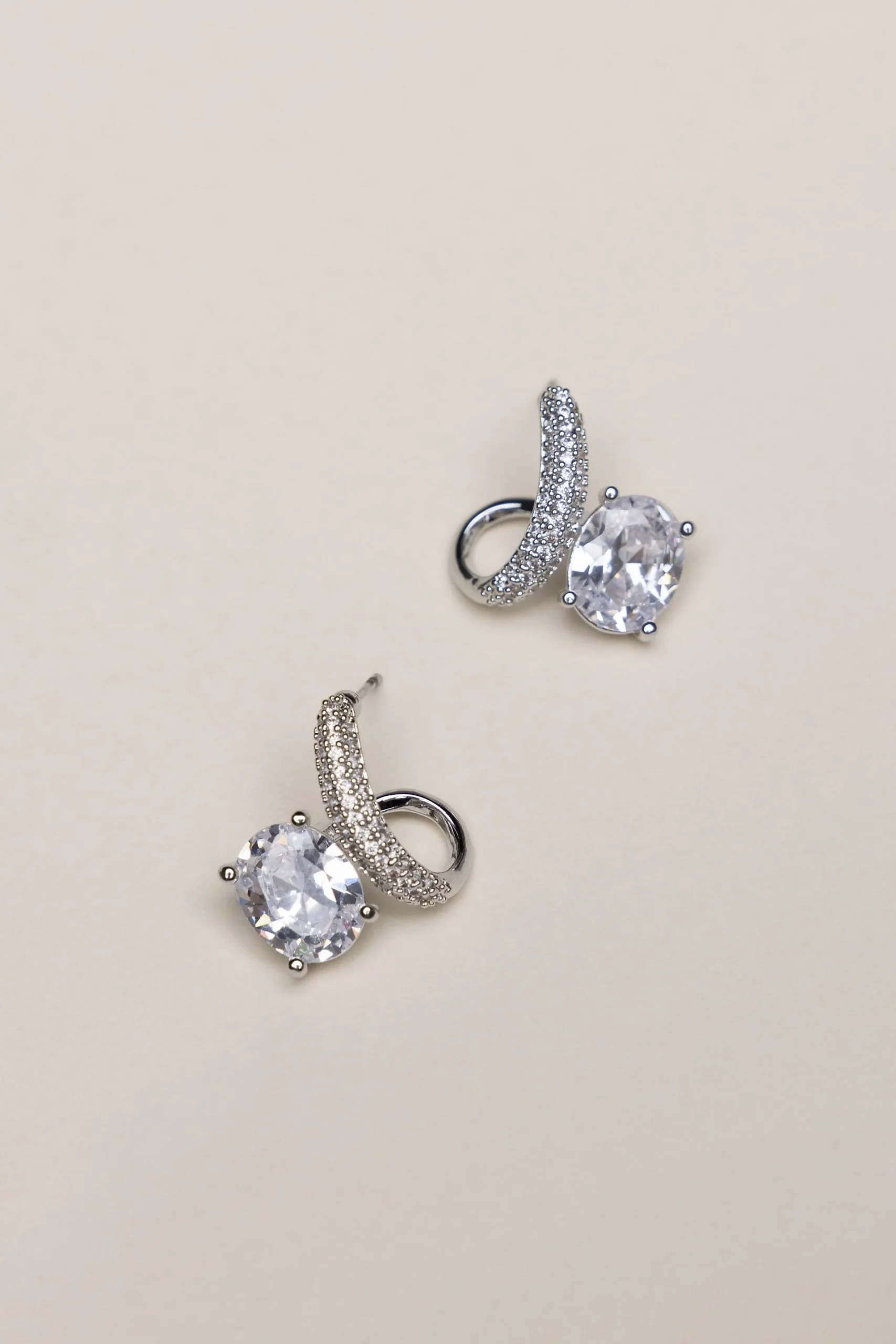 Pave Oval Cubic Zirconia Twist Stud Earrings
