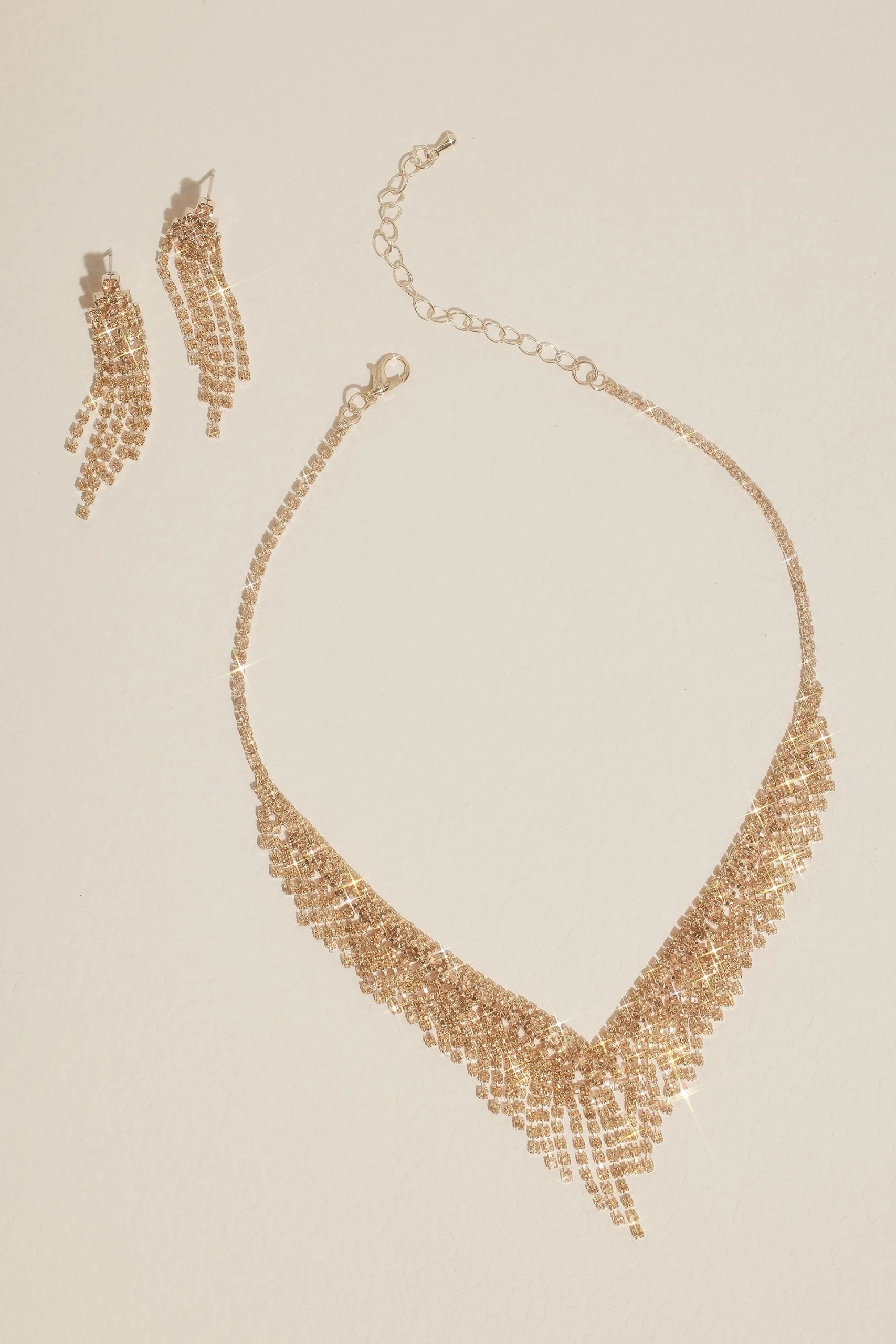 Pave Rhinestone Fringe Quinceanera Jewelry Set