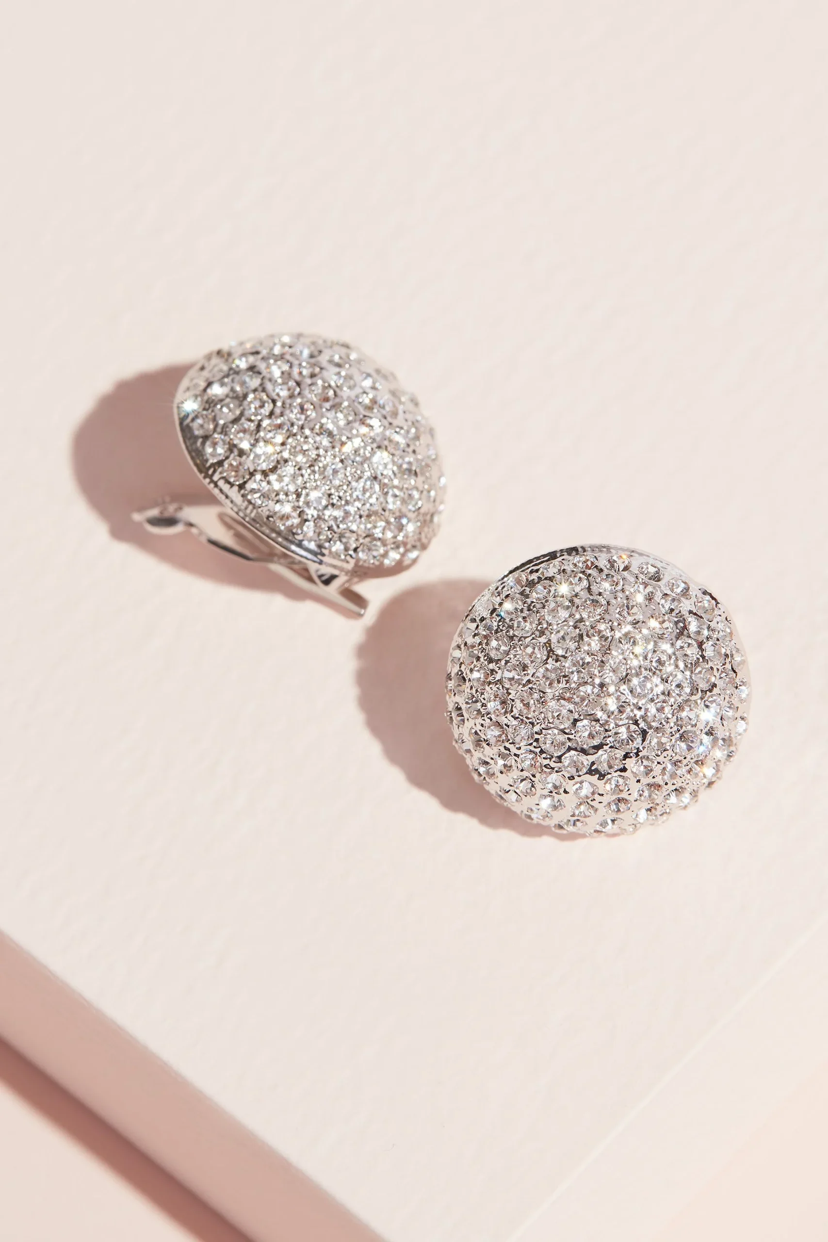 Pave Swarovksi Crystal Button Clip-On Earrings