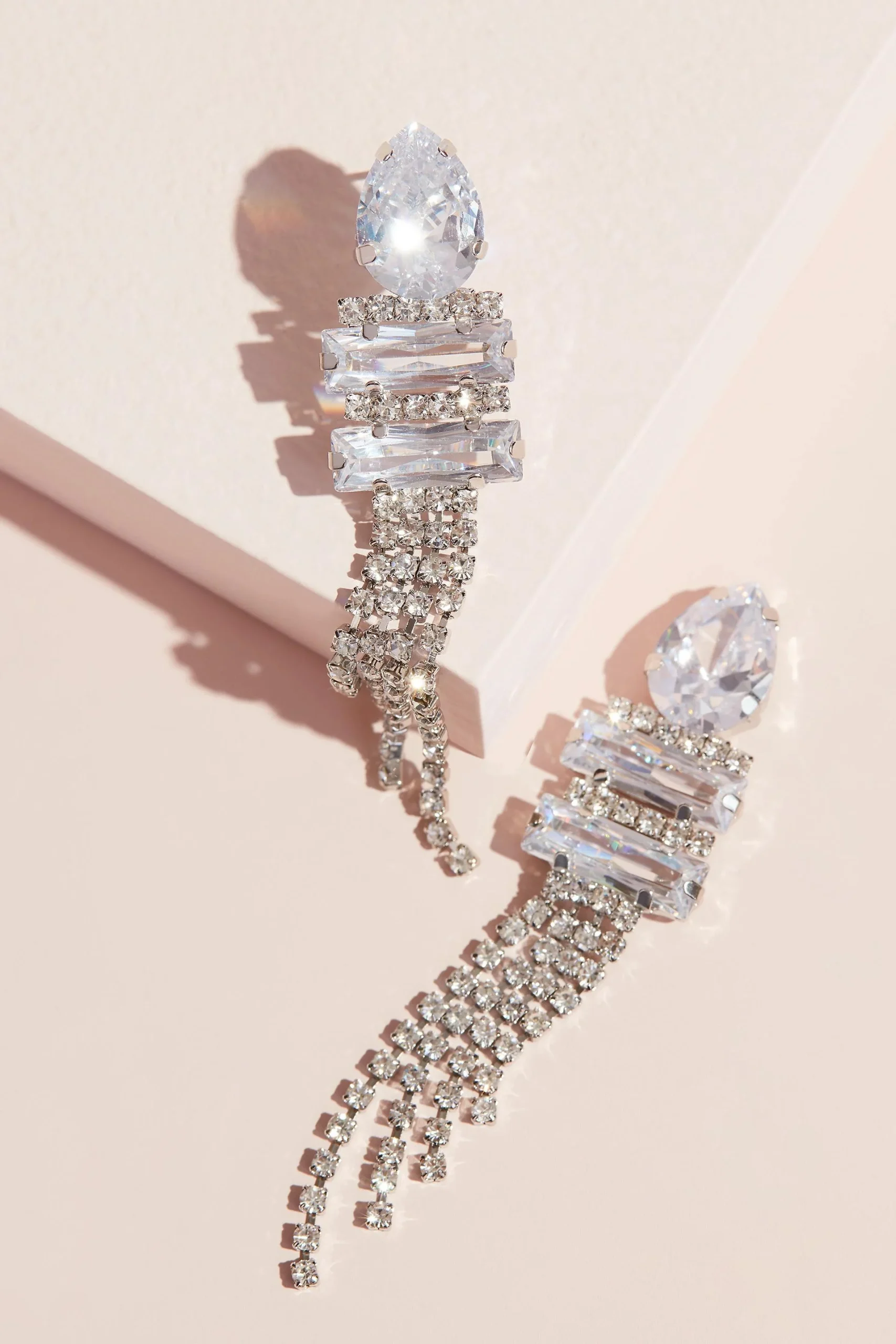 Pear Cubic Zirconia Drop Earrings with Fringe