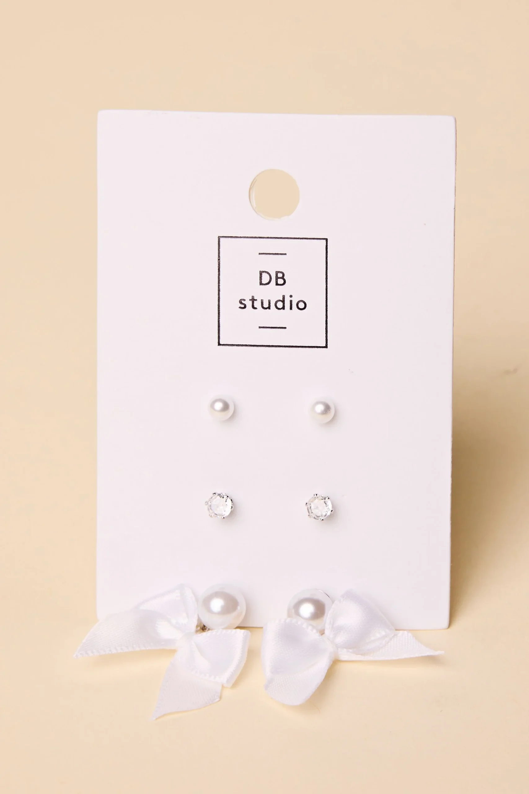 Pearl Crystal and Bow Earring Set
