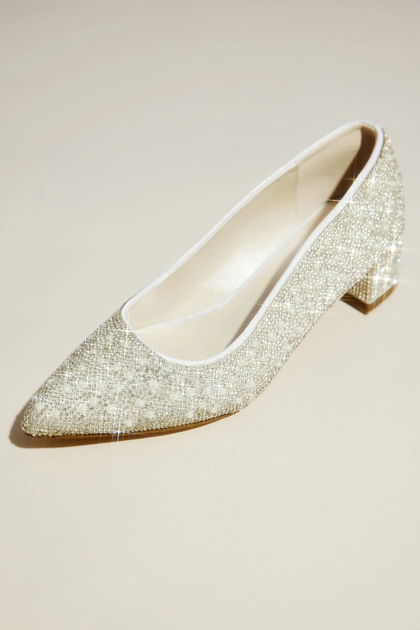 Pearl and Crystal Low Block Heel Pumps