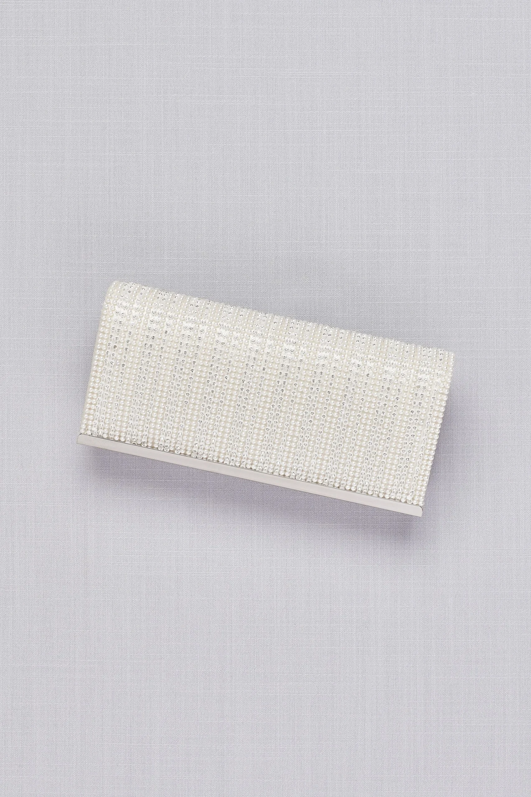 Pearl and Crystal Stripe Satin Clutch