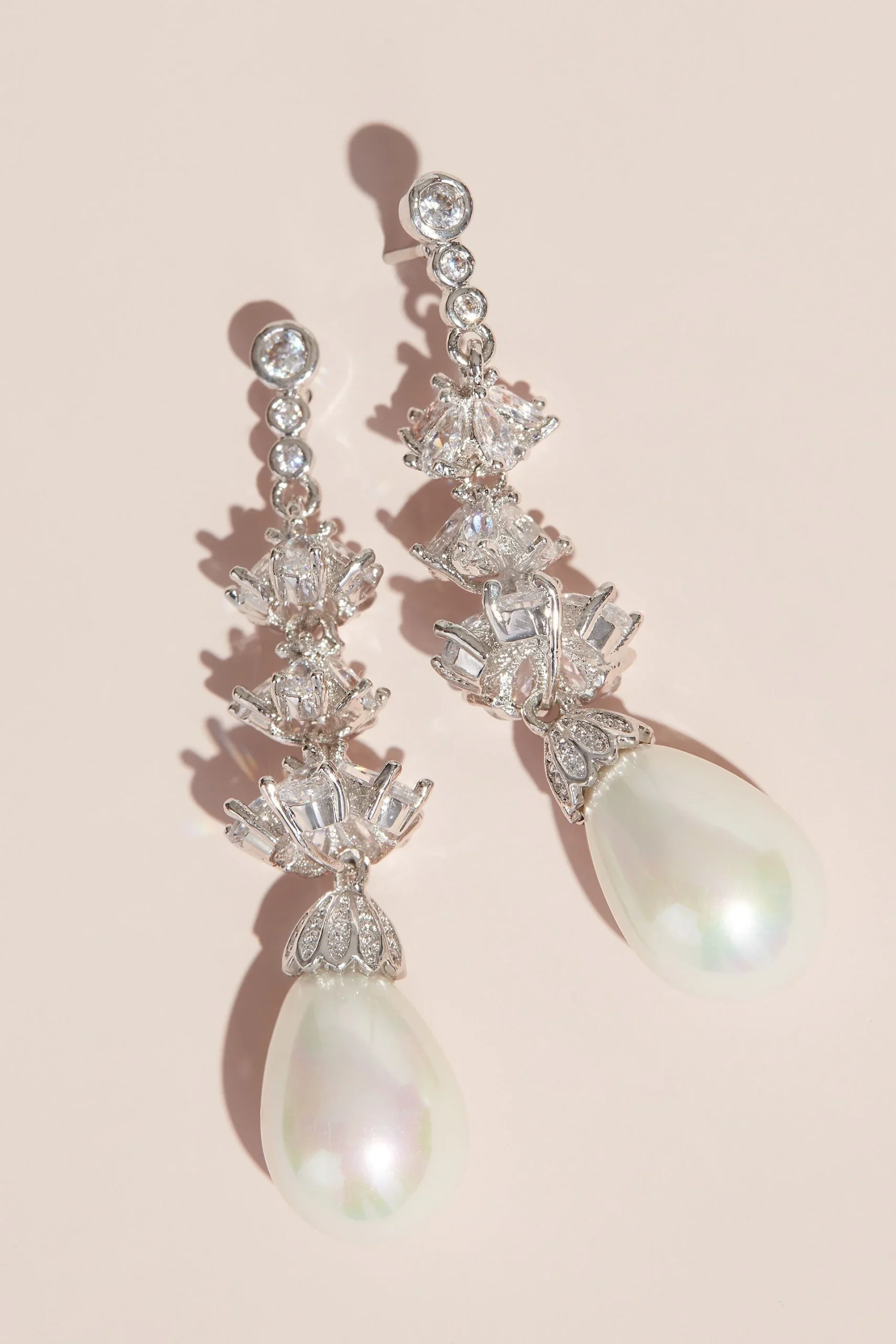 Pearl Drop Earrings with Cubic Zirconia Crystals