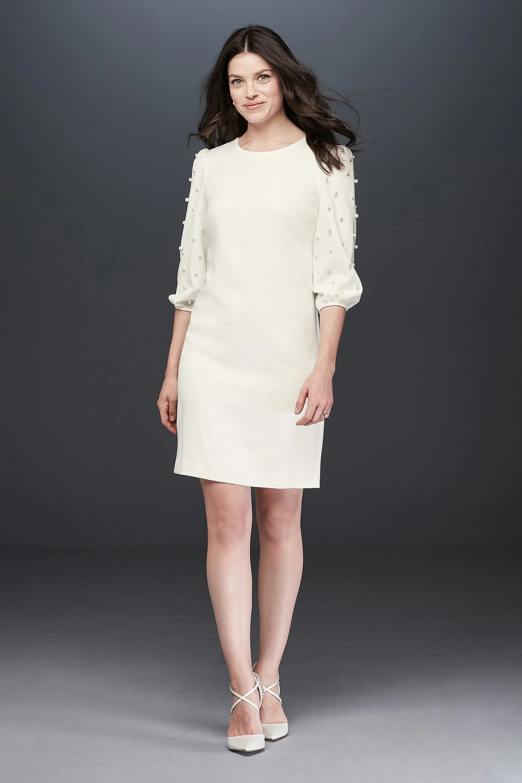Pearl Embellished Balloon-Sleeve Sheath Dress