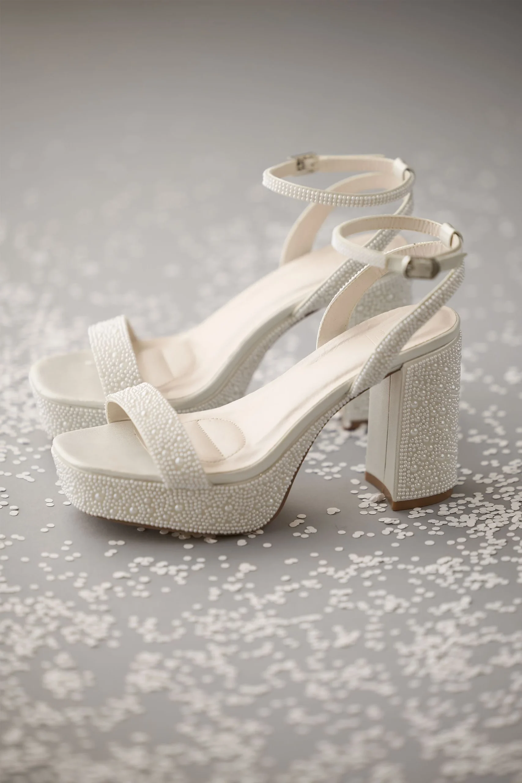 Pearl Embellished Platform Block Heels