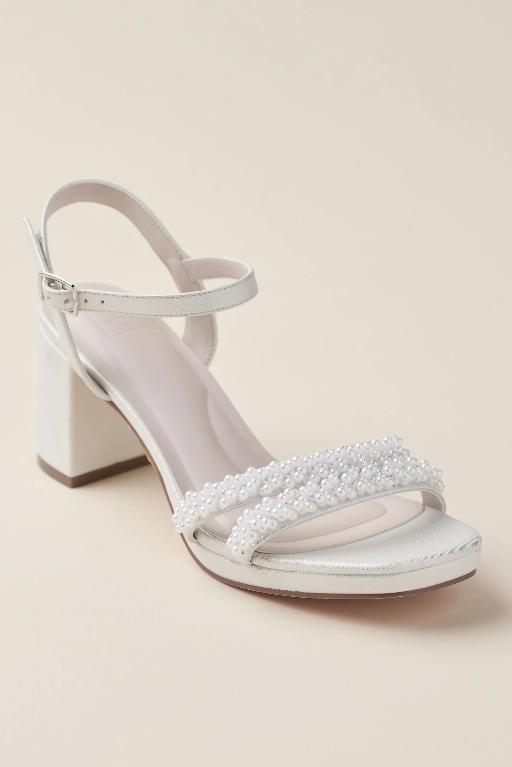Pearl Embellished Soft Shimmer Block Heel Sandals