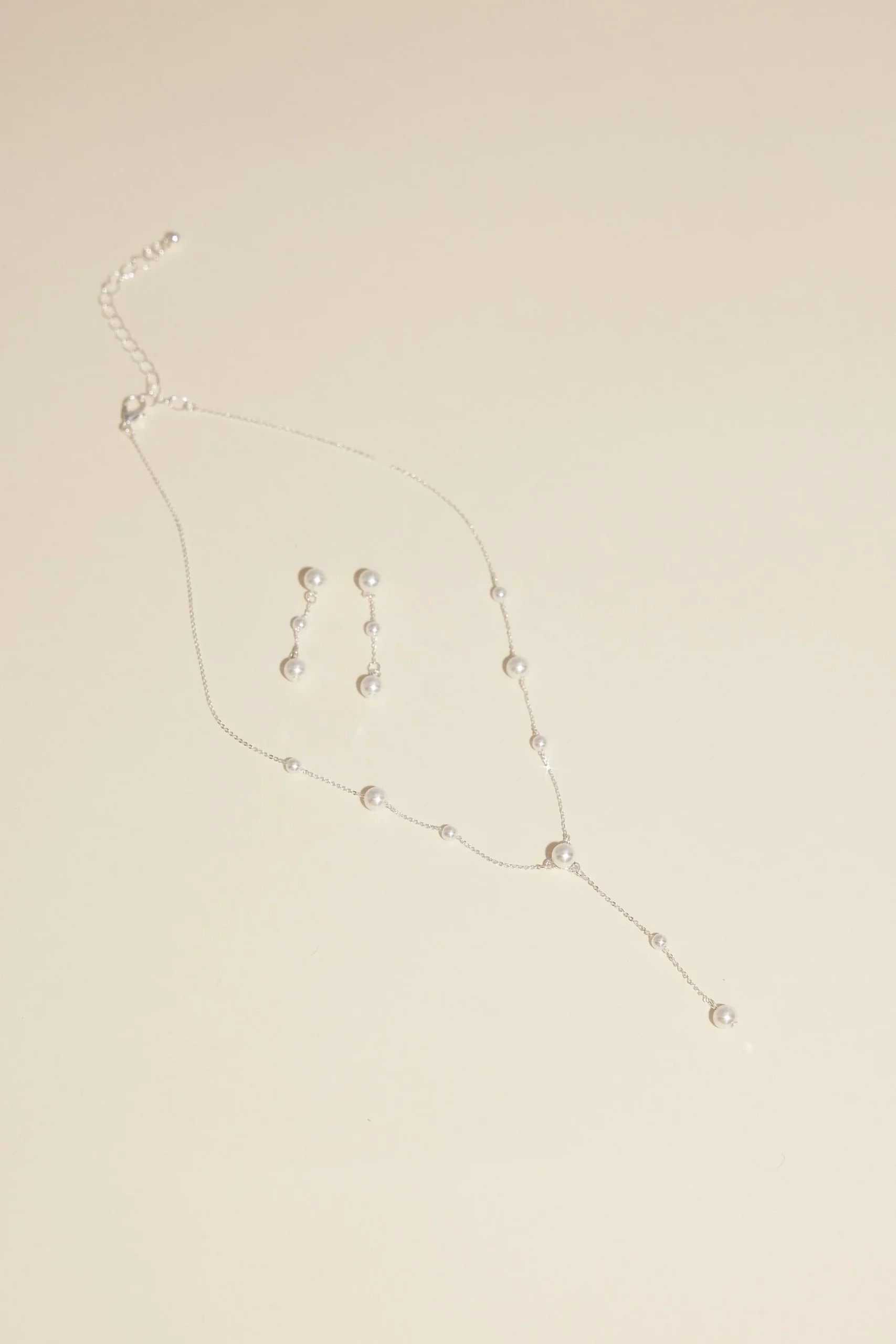 Pearl Lariat Drop Necklace Set