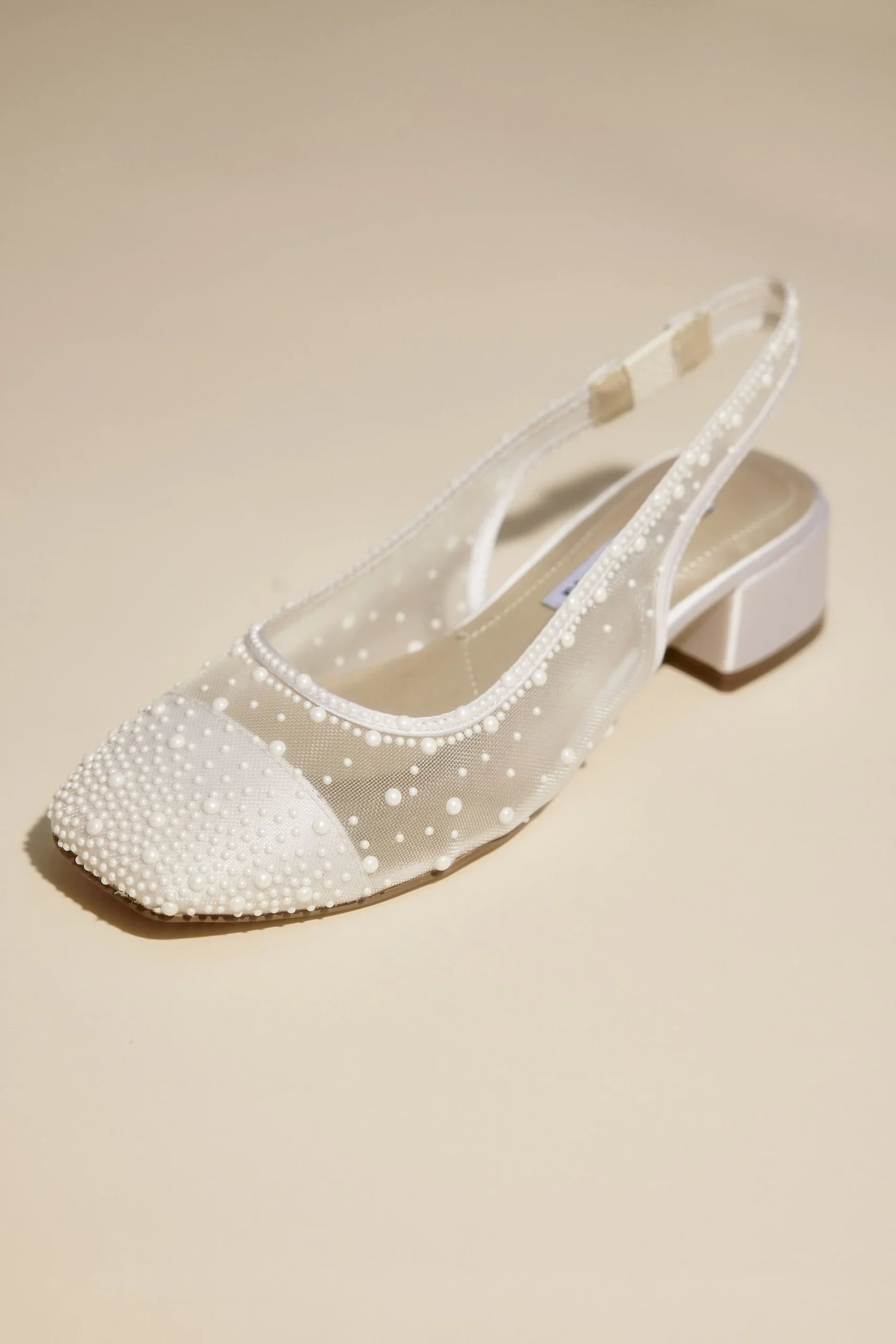 Pearl Mesh Round Toe Low Slingback Heels