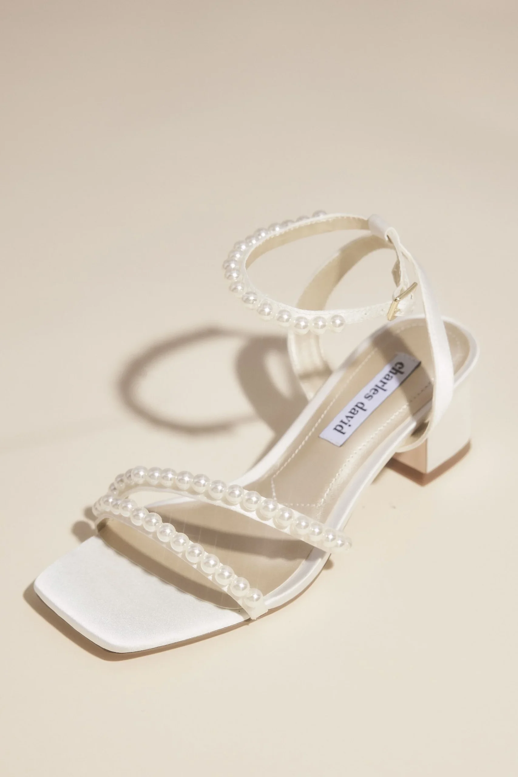 Pearl Strap Satin Low Block Heel Sandals