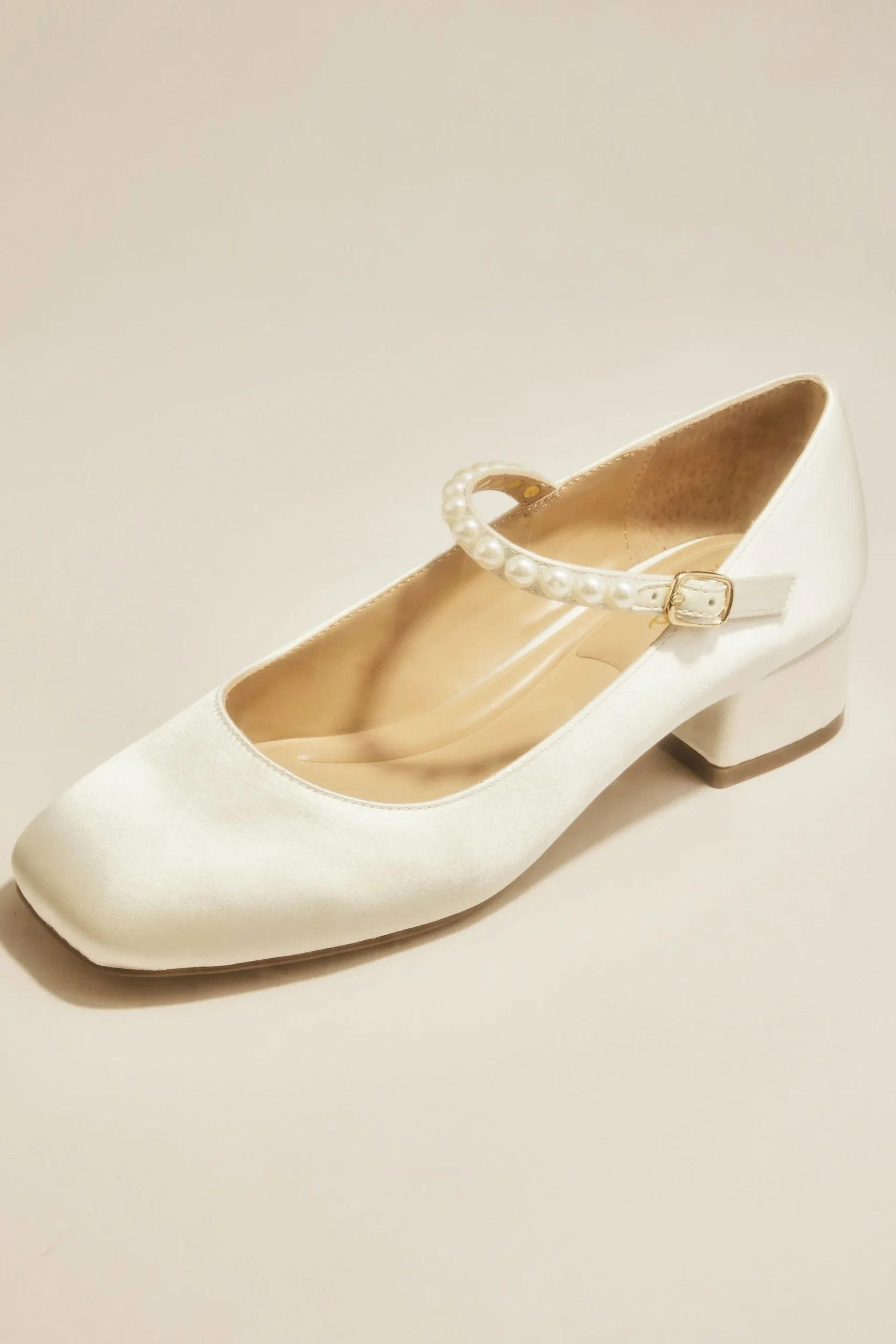 Pearl Strap Satin Mary Jane Block Heels