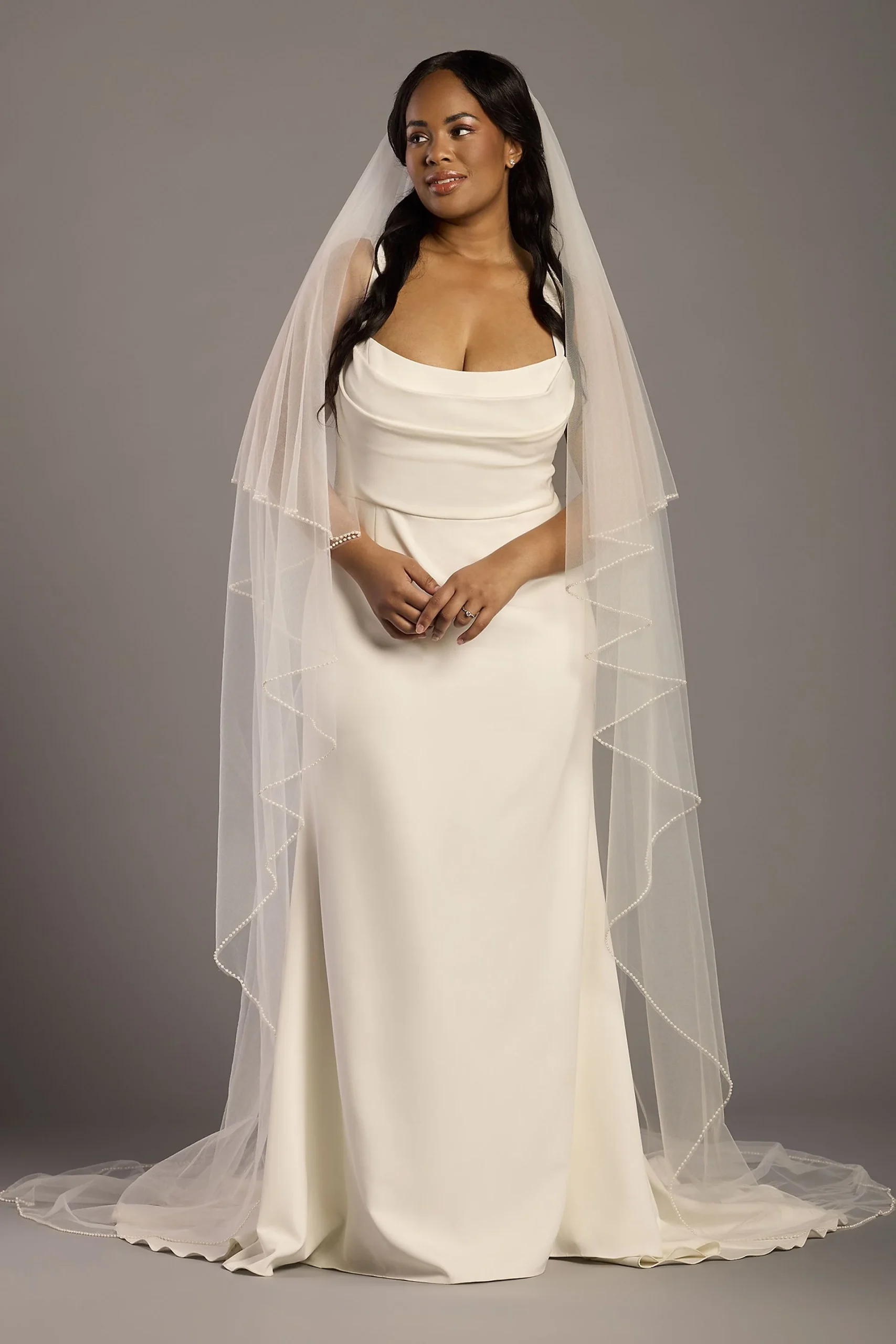 Pearl Trim Angel Cut Cathedral Veil