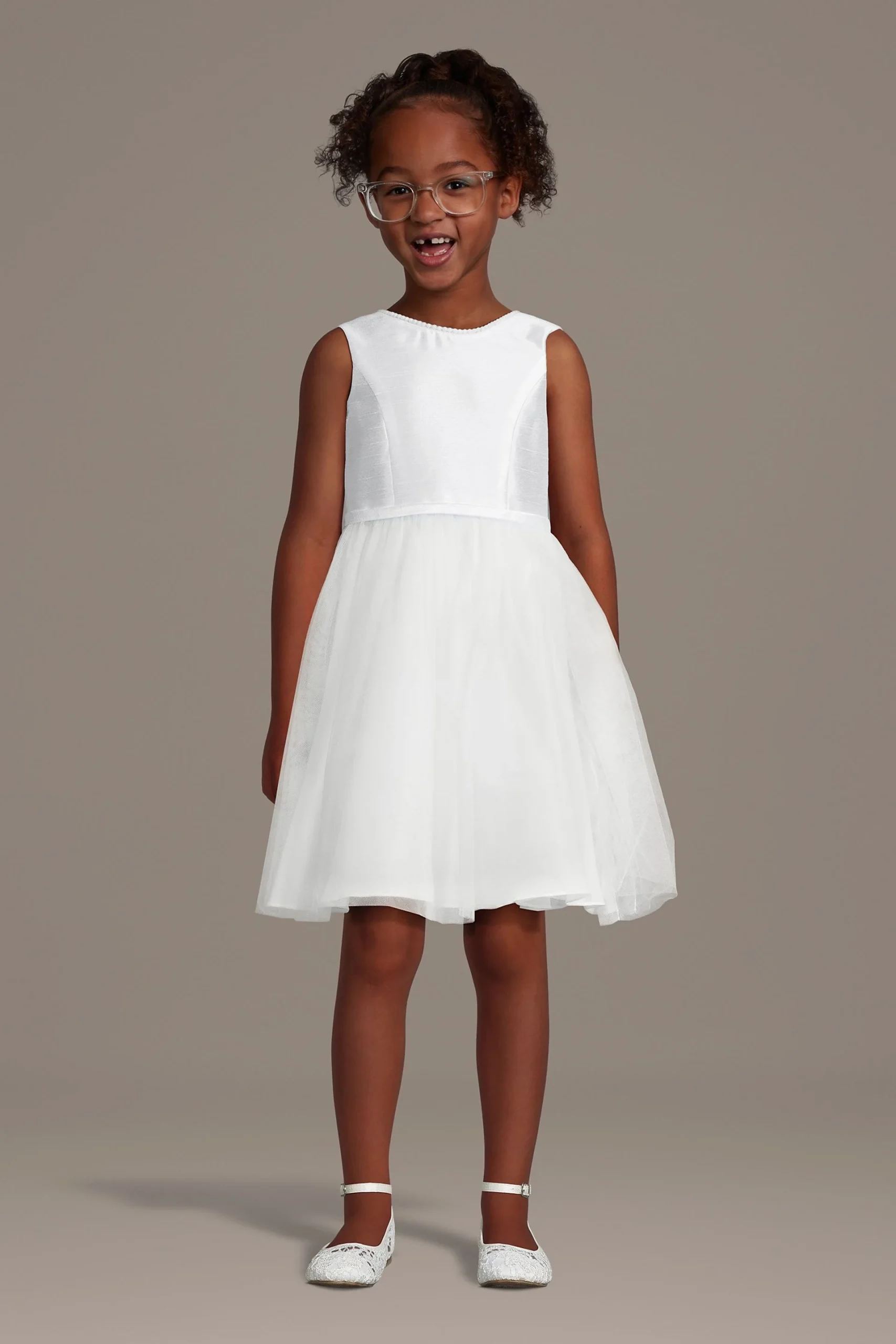Pearl Trim Taffeta Tank Flower Girl Dress