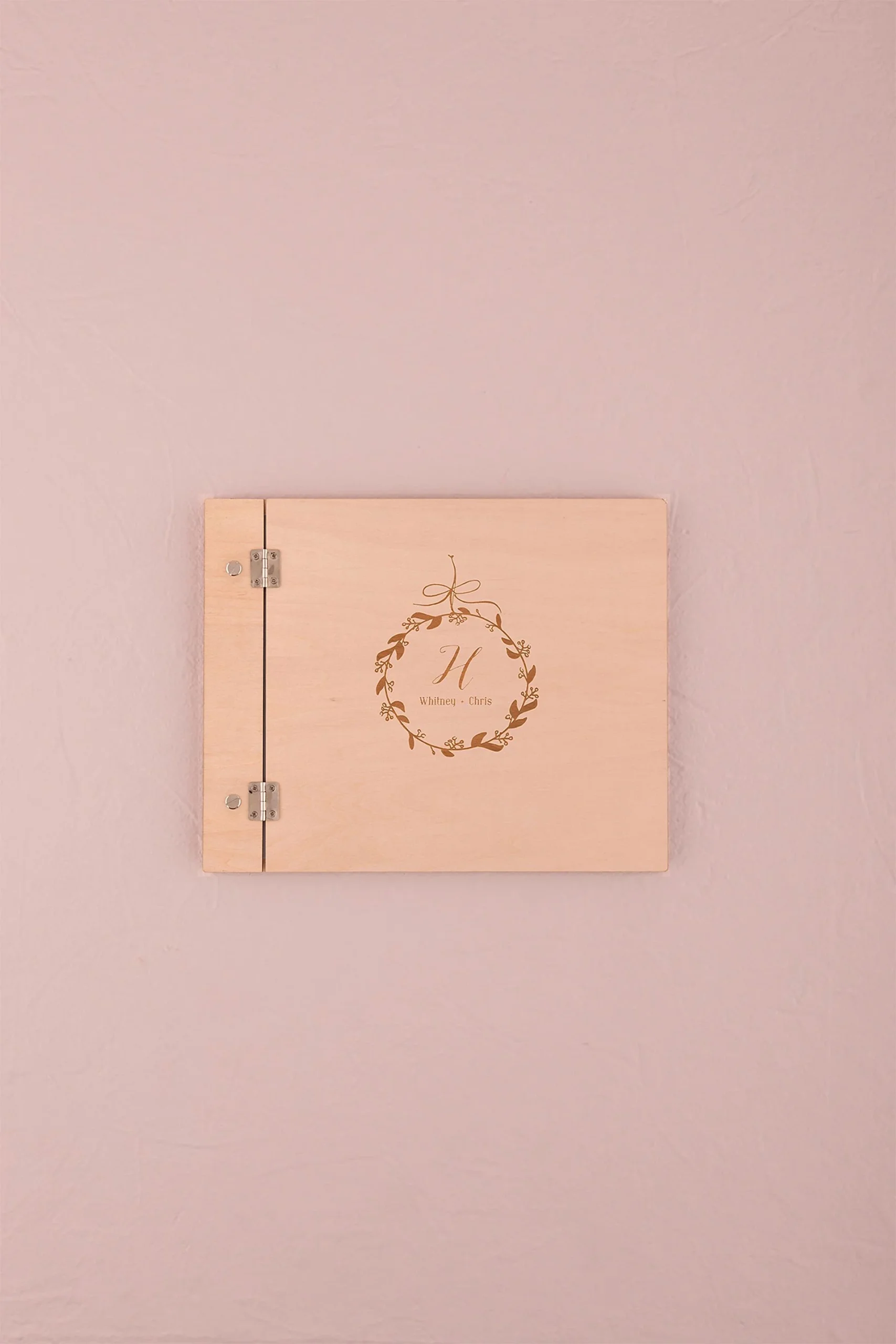 Personalized Botanical Wreath Wood Guest Book