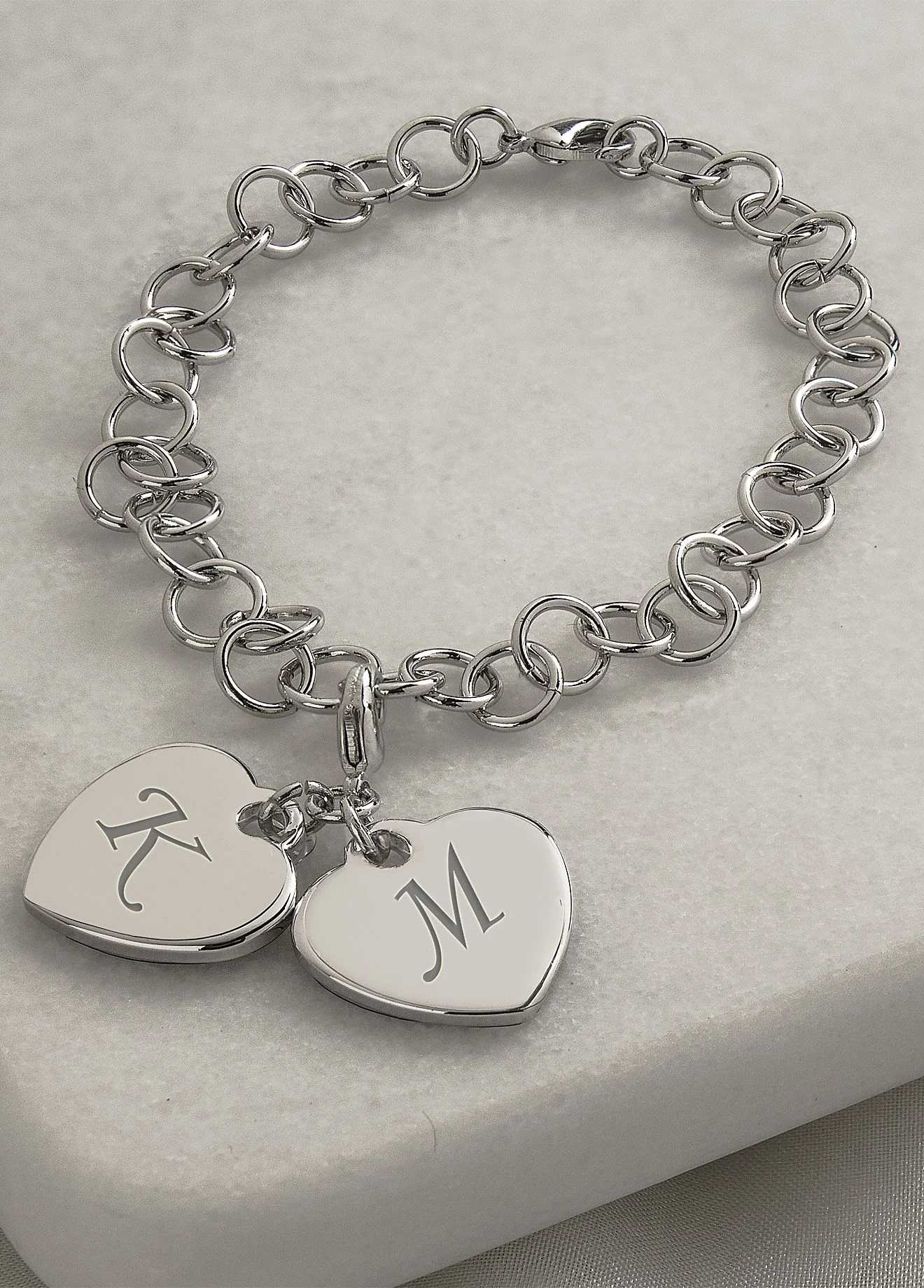 Personalized Double HeartCharm Bracelet