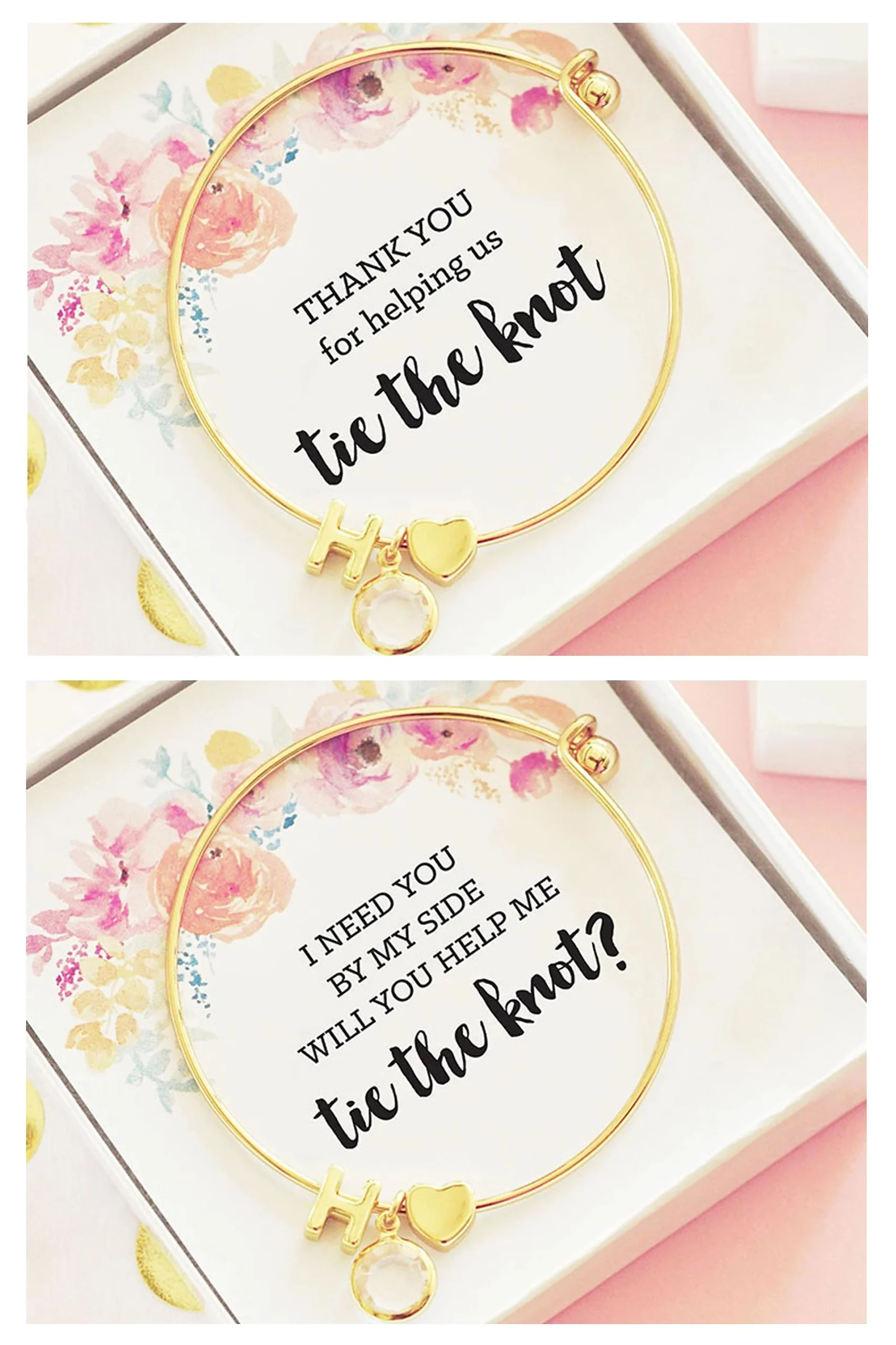 Personalized Gold Floral Tie the Knot Bracelets