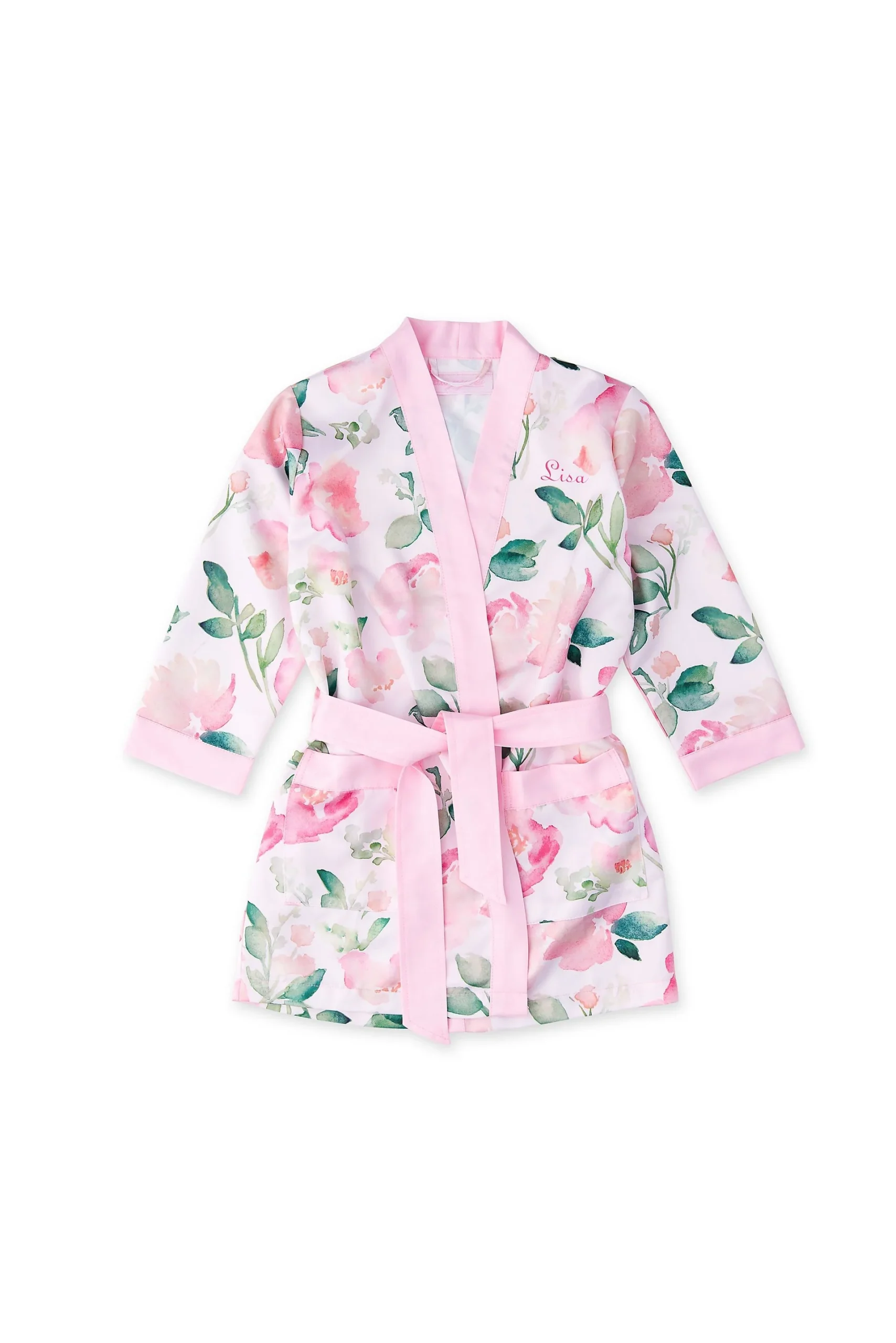 Personalized Pink Floral Flower Girl Kimono Robe