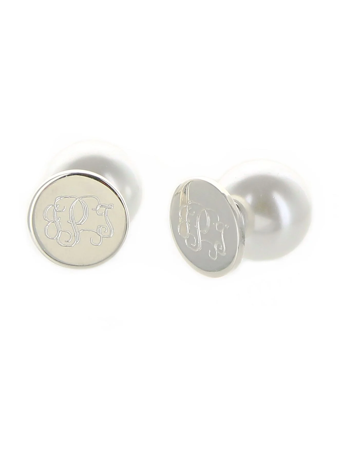 Personalized Silver Round Earrings with Pearl Back