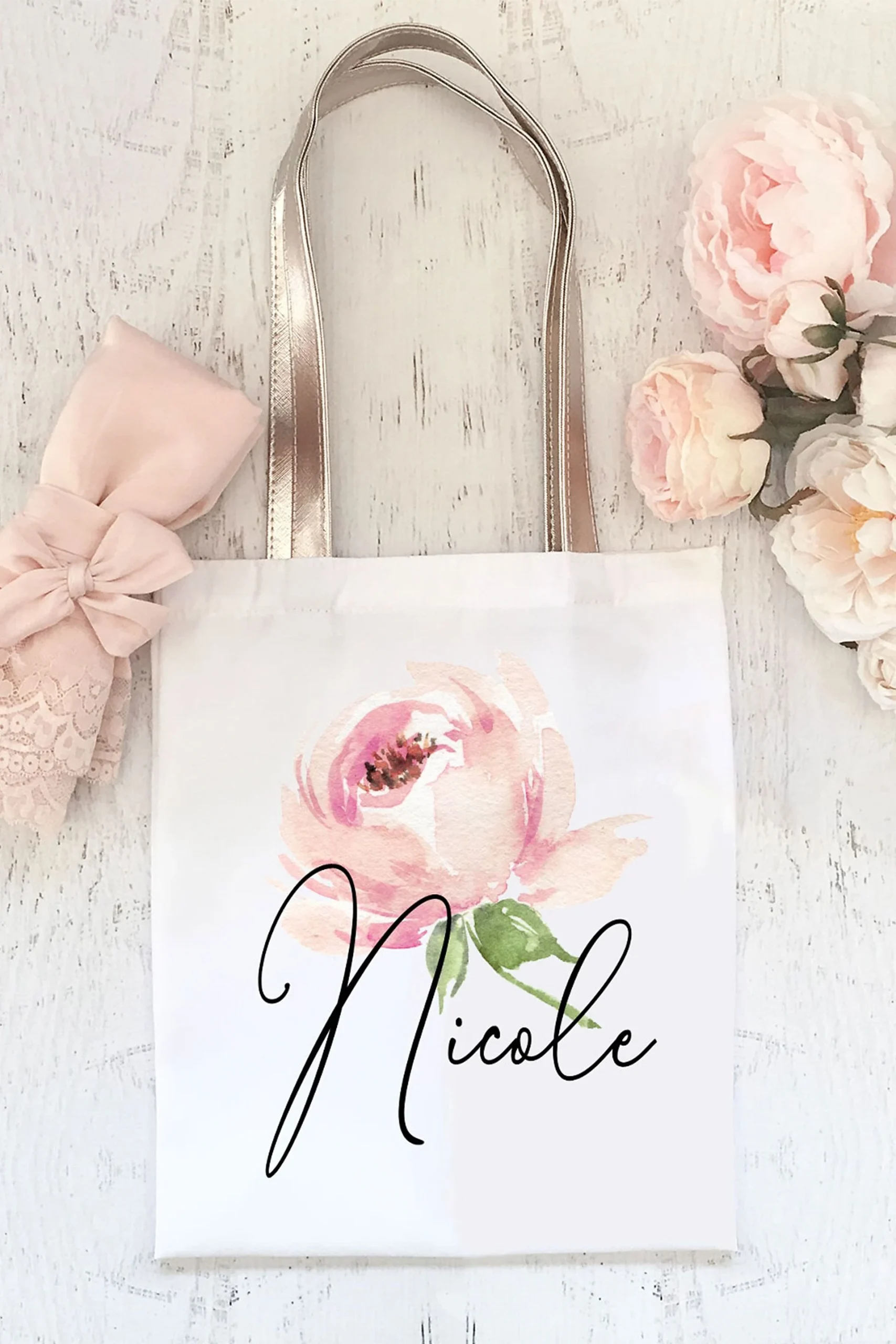 Personalized Spring Rose Tote