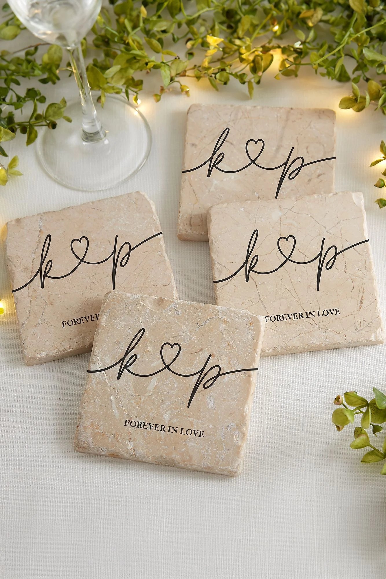 Personalized Tumbled Stone Coaster Set