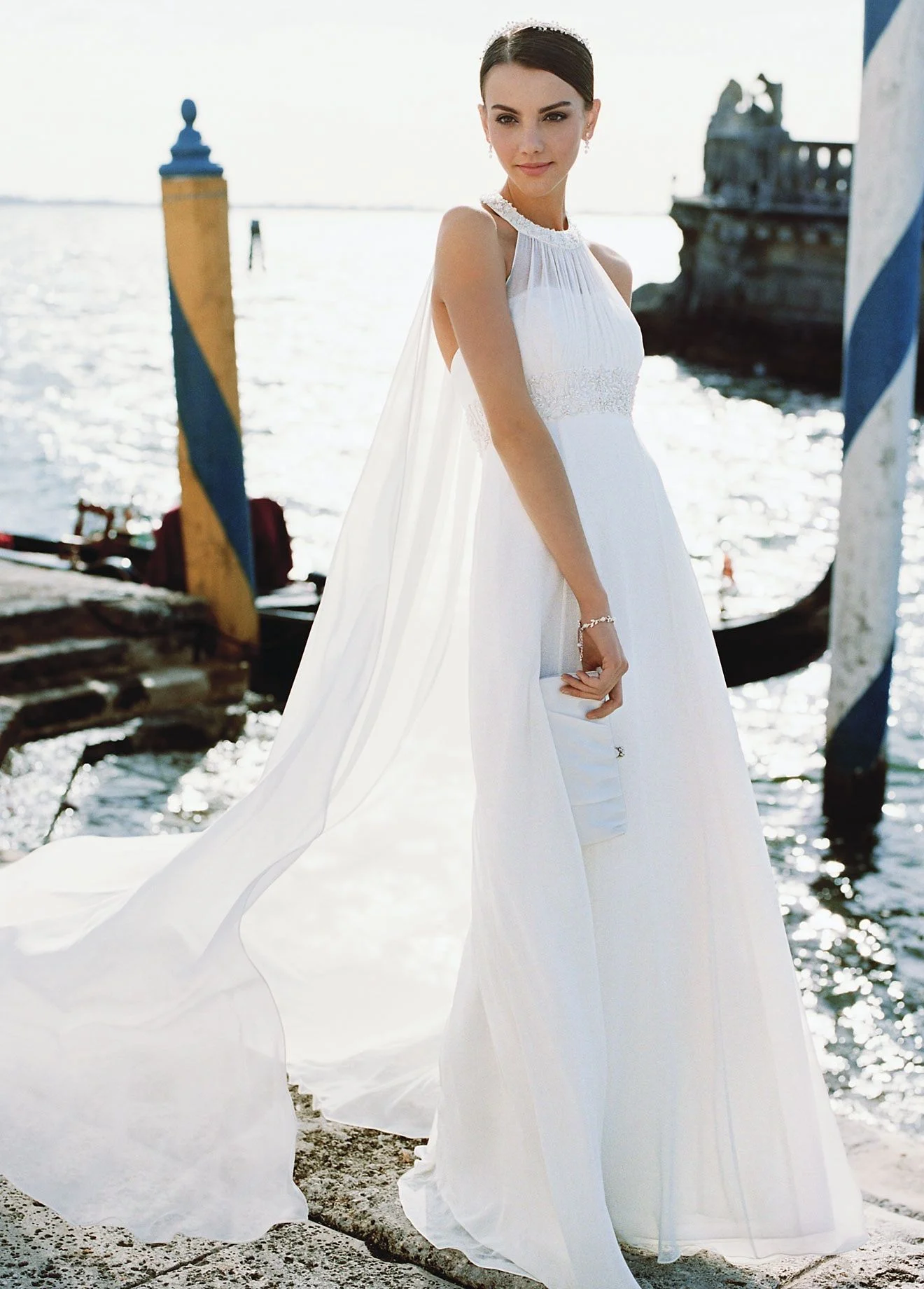 Petite Chiffon Halter Wedding Dress with Beading