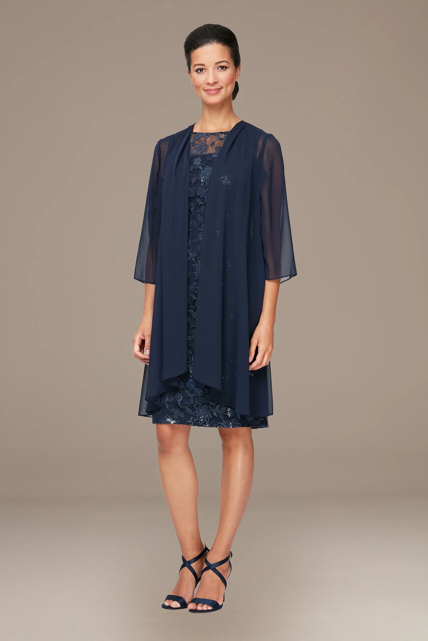 Petite Embroidered Sheath Dress and Chiffon Jacket