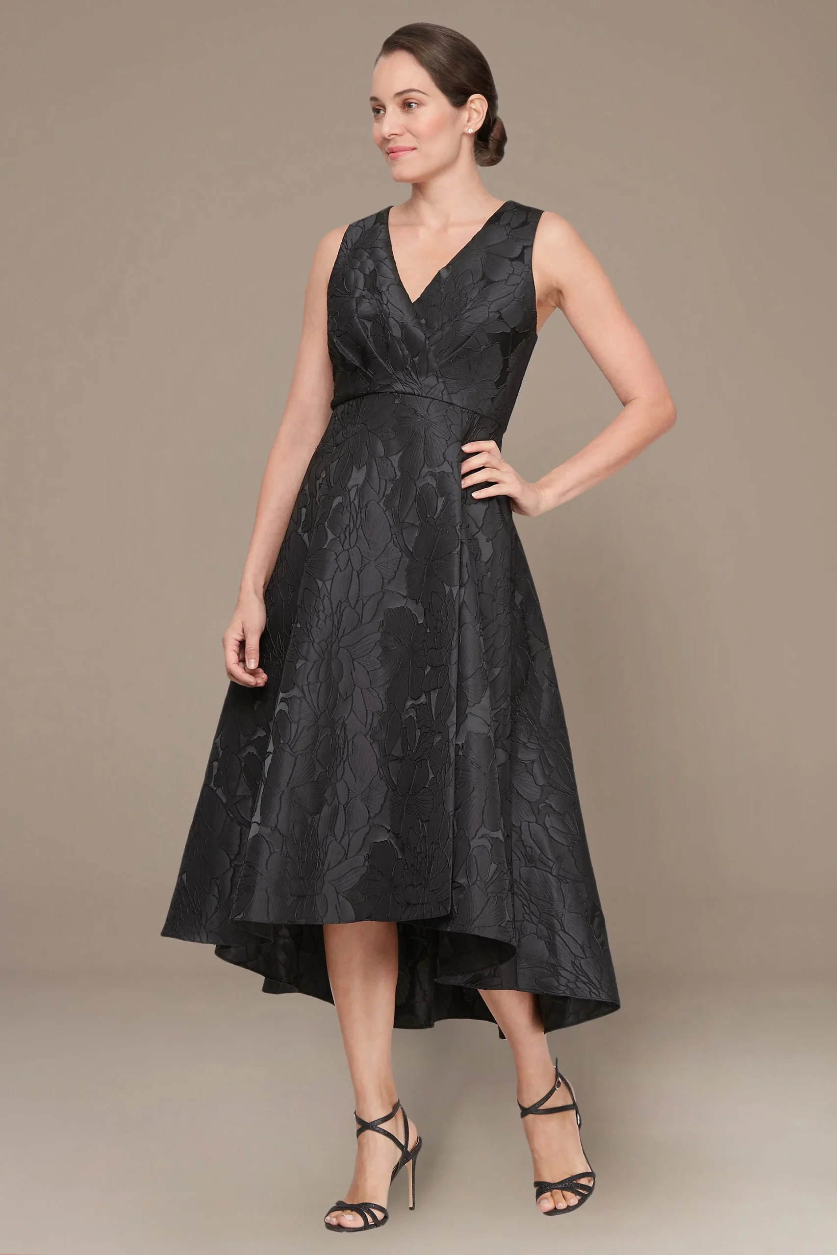 Petite Jacquard Sleeveless Surplice High Low Dress