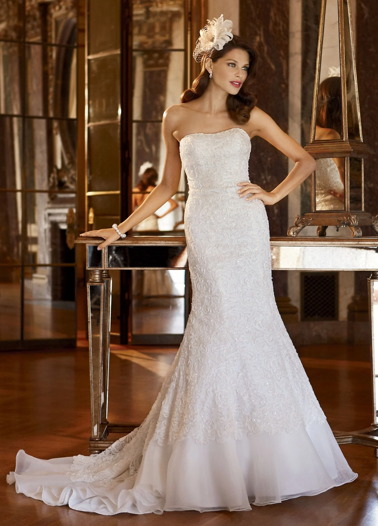 Petite Lace Over Charmeuse Gown with Soutache