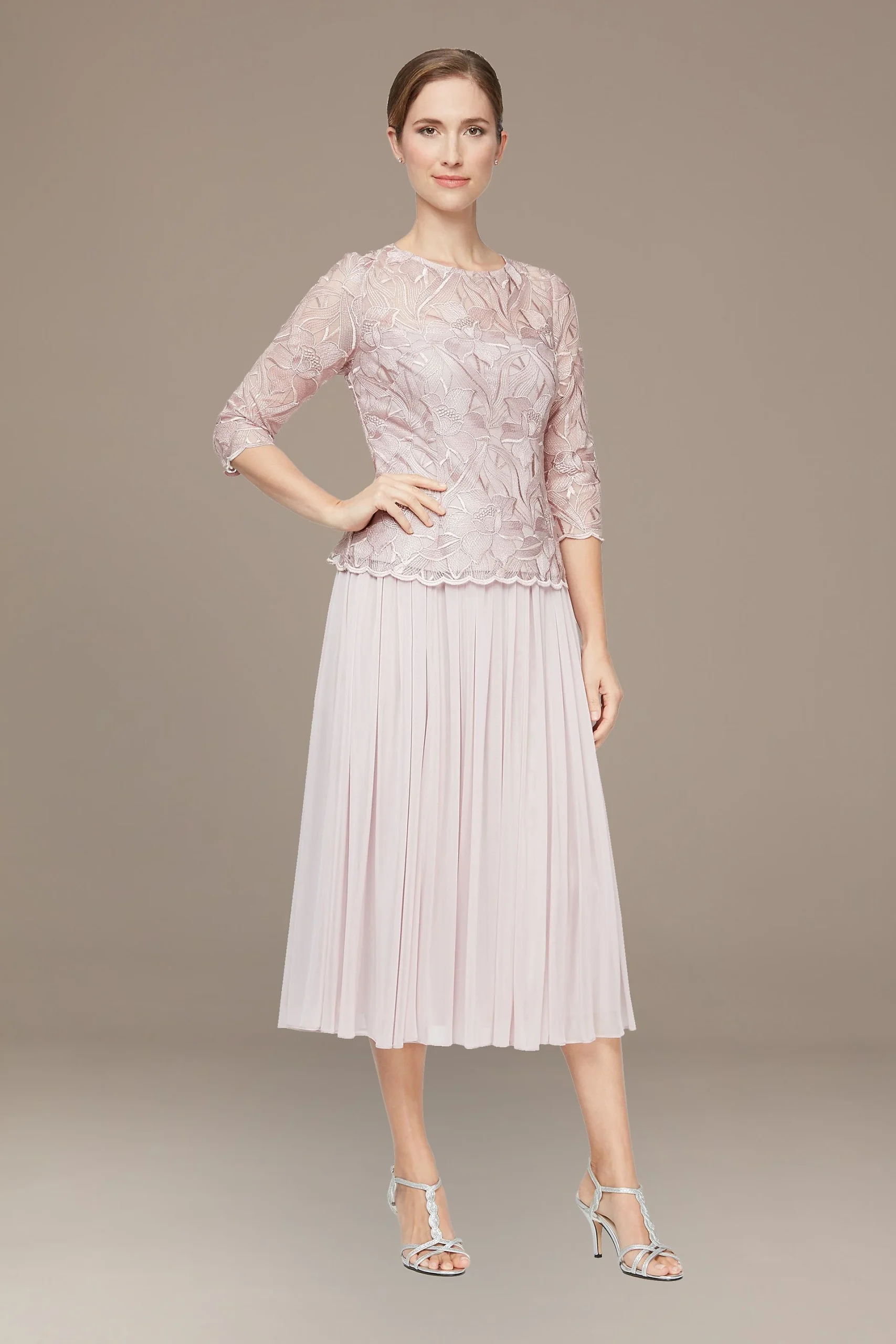 Petite Tea Length A-Line Lace Dress